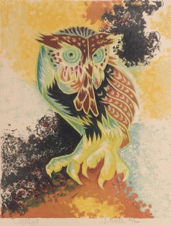 Jean Lurcat Lithographie Hibou Edition Limitée Signée à la Main c1950-1960 non encadrée 