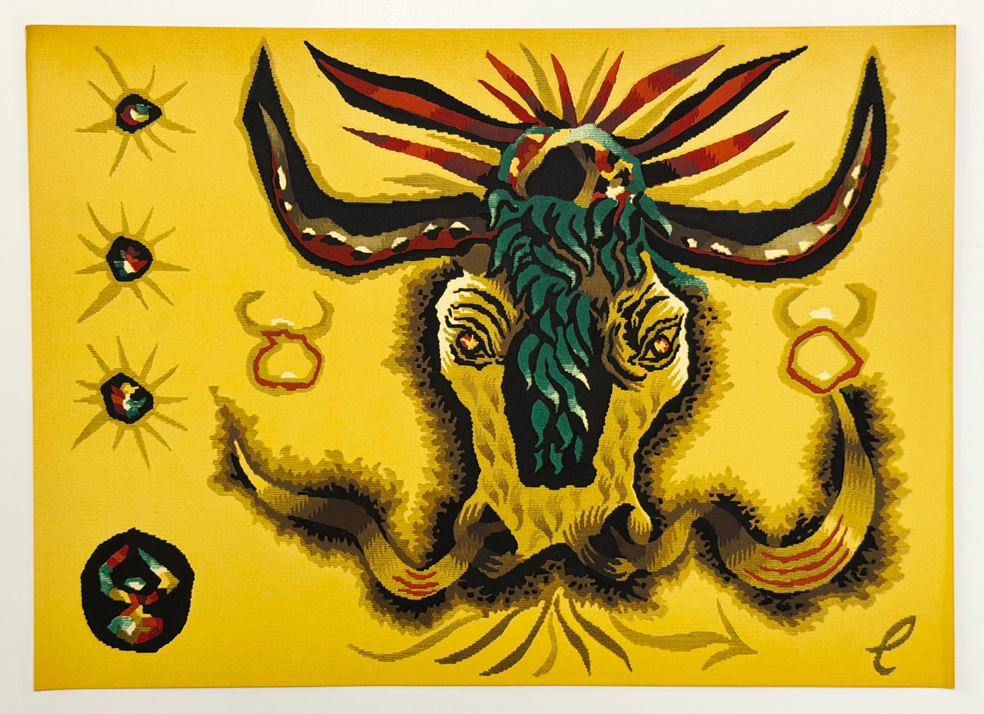 lithographie - Les signes du zodiaque : le Taureau