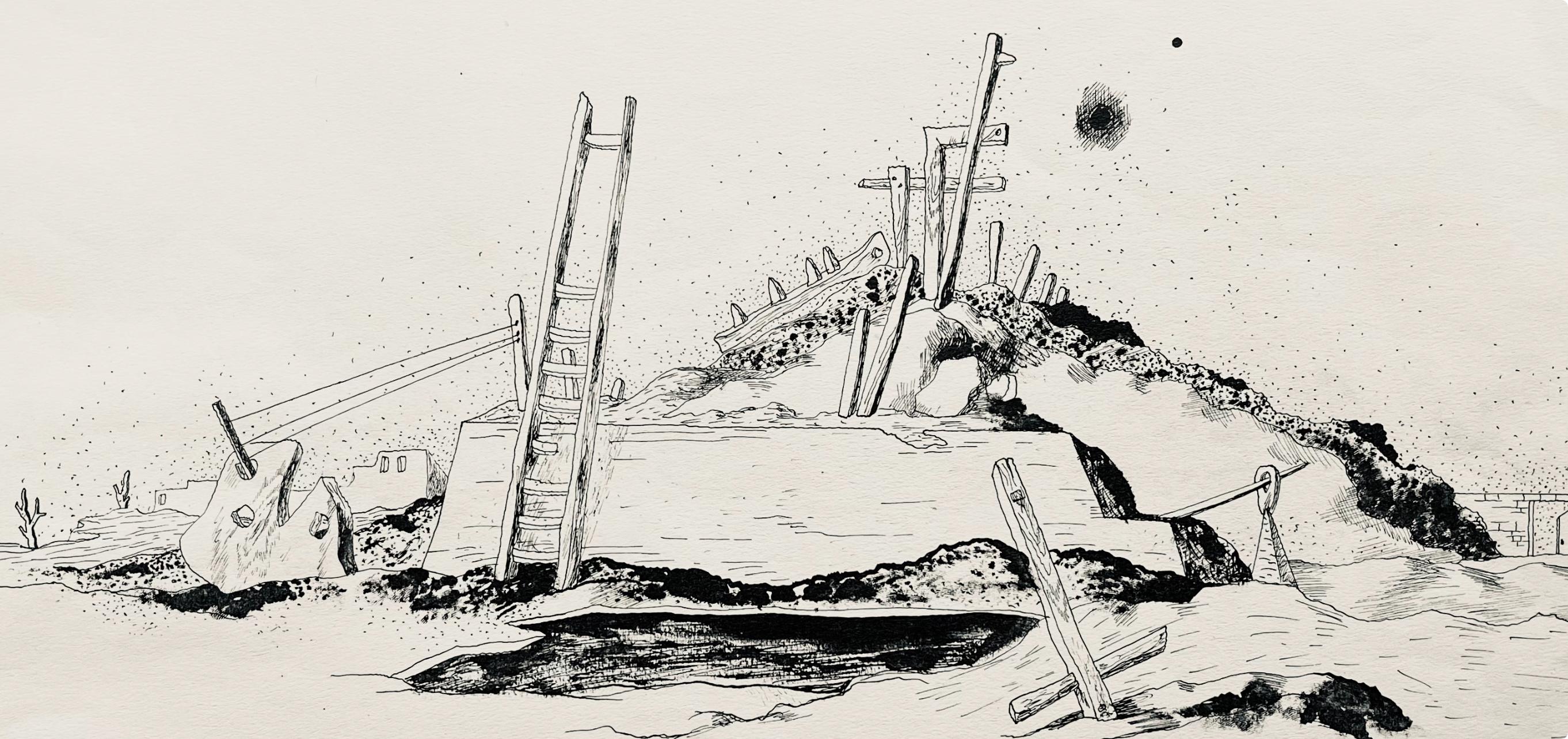 Lurçat, aprèsça on recommence, huit dessins à la plume (after) - Surrealist Print by Jean Lurcat