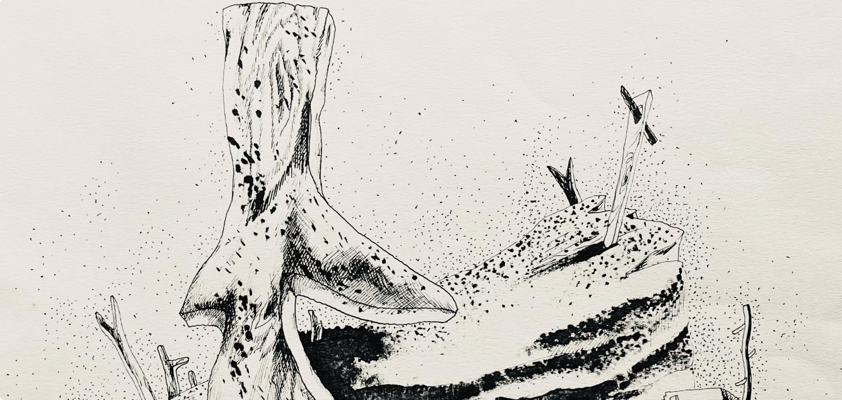 Lurçat, derniers monuments aux victimes, huit dessins à la plume (after) - Surrealist Print by Jean Lurcat
