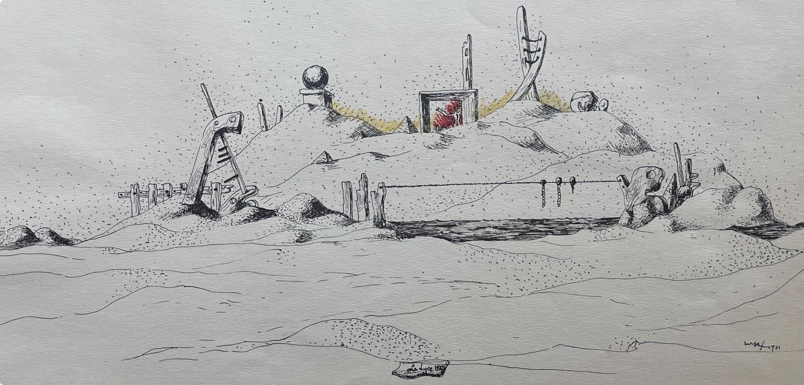 Lurçat, la lyre 1932, huit dessins à la plume (after) - Surrealist Print by Jean Lurcat