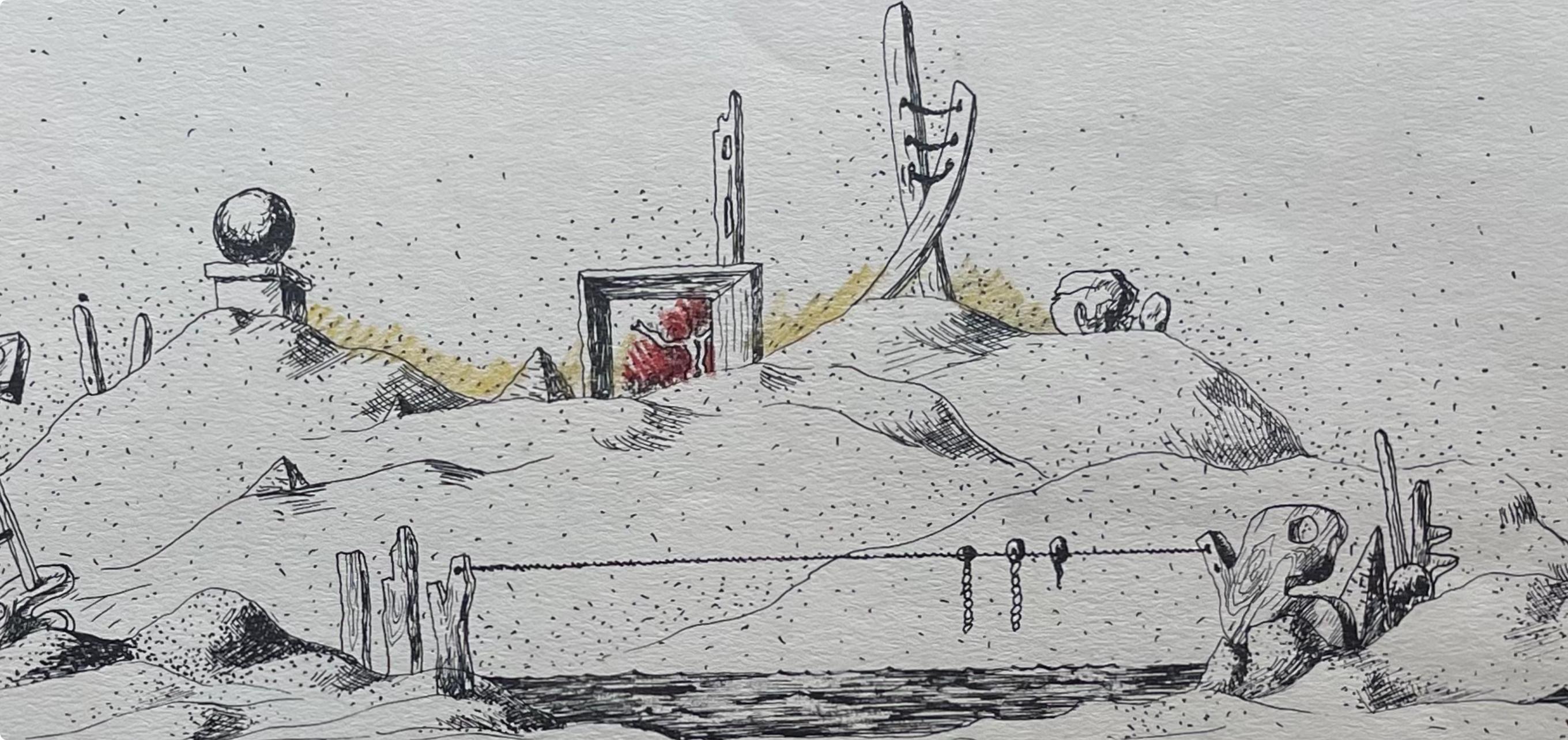 Lurçat, la lyre 1932, huit dessins à la plume (after) - Gray Figurative Print by Jean Lurcat
