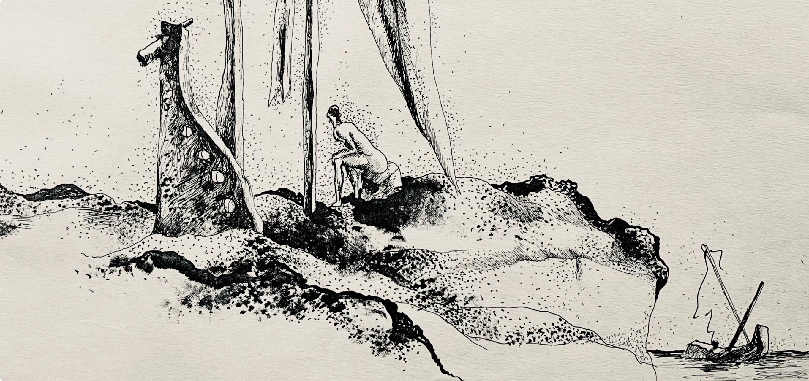 Lurçat, le radeau de la méduse, huit dessins à la plume (after) - Beige Figurative Print by Jean Lurcat