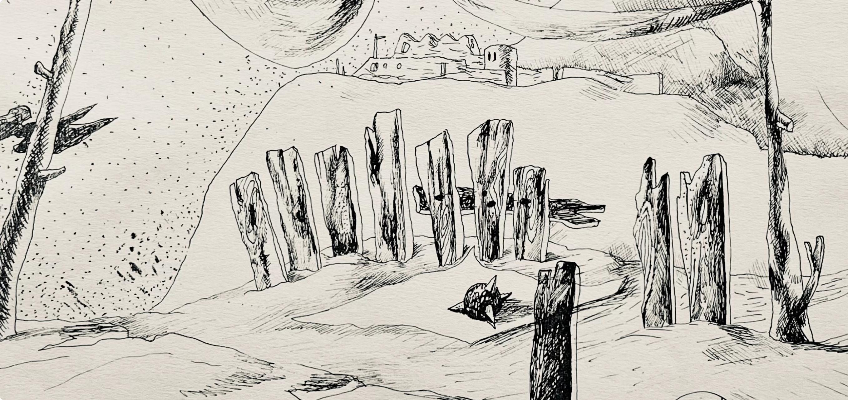 Lurçat, le seigneur individu, huit dessins à la plume (after) - Surrealist Print by Jean Lurcat