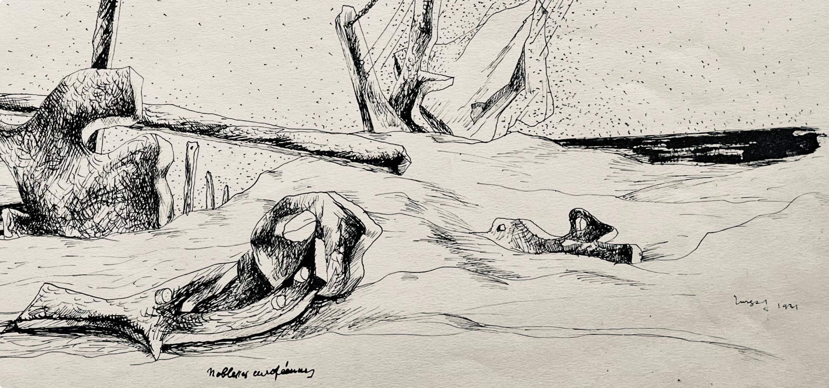 Lurçat, noblesses européennes, huit dessins à la plume (after) For Sale 1