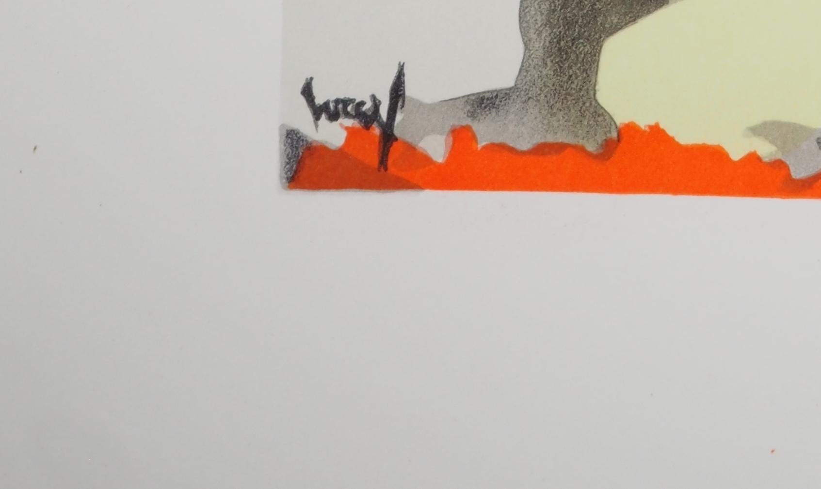 Sport : The Surrealist Archer - Original Lithograph (Mourlot) - Abstract Geometric Print by Jean Lurcat