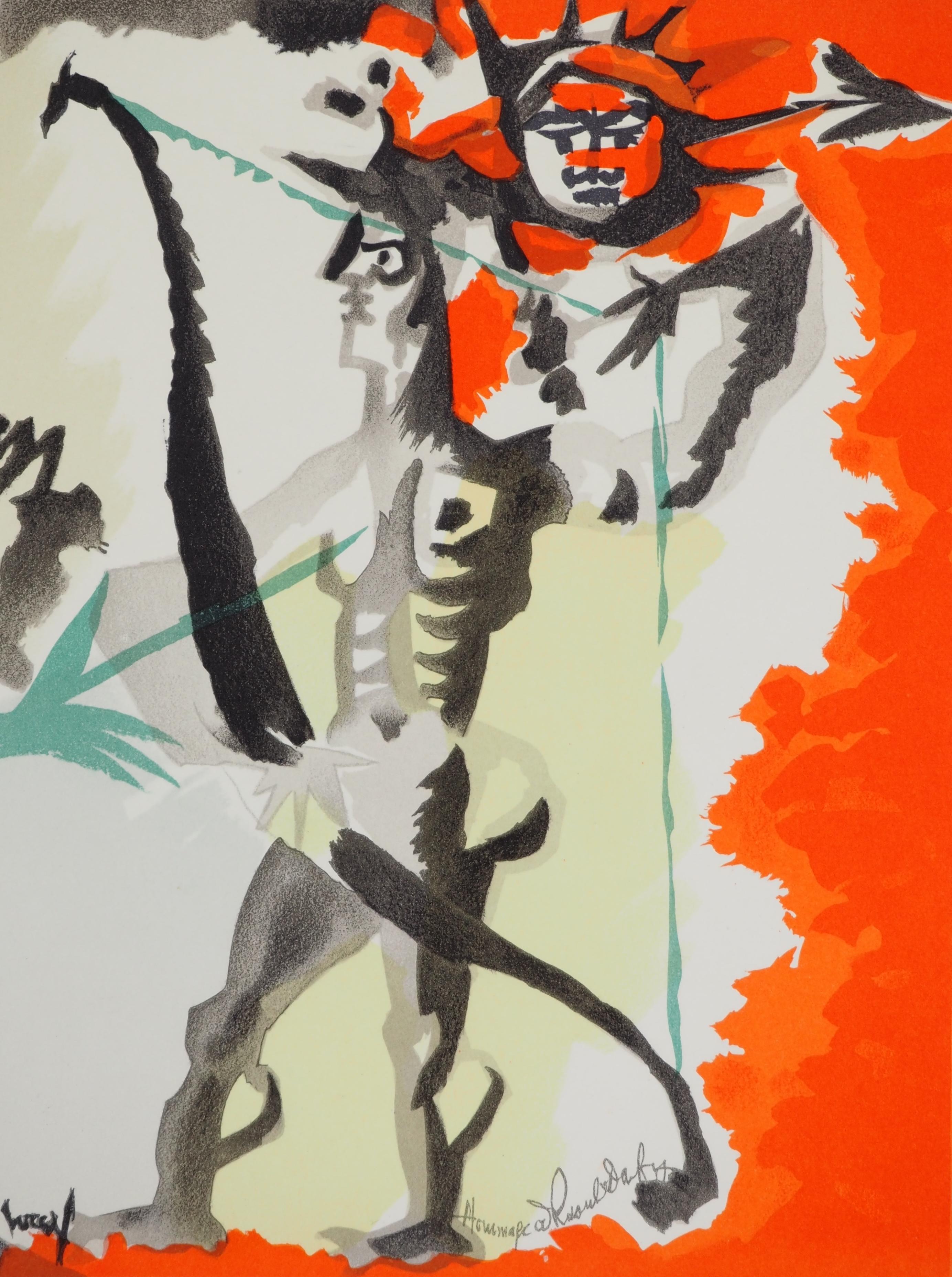Sport : The Surrealist Archer - Original Lithograph (Mourlot) - Gray Abstract Print by Jean Lurcat