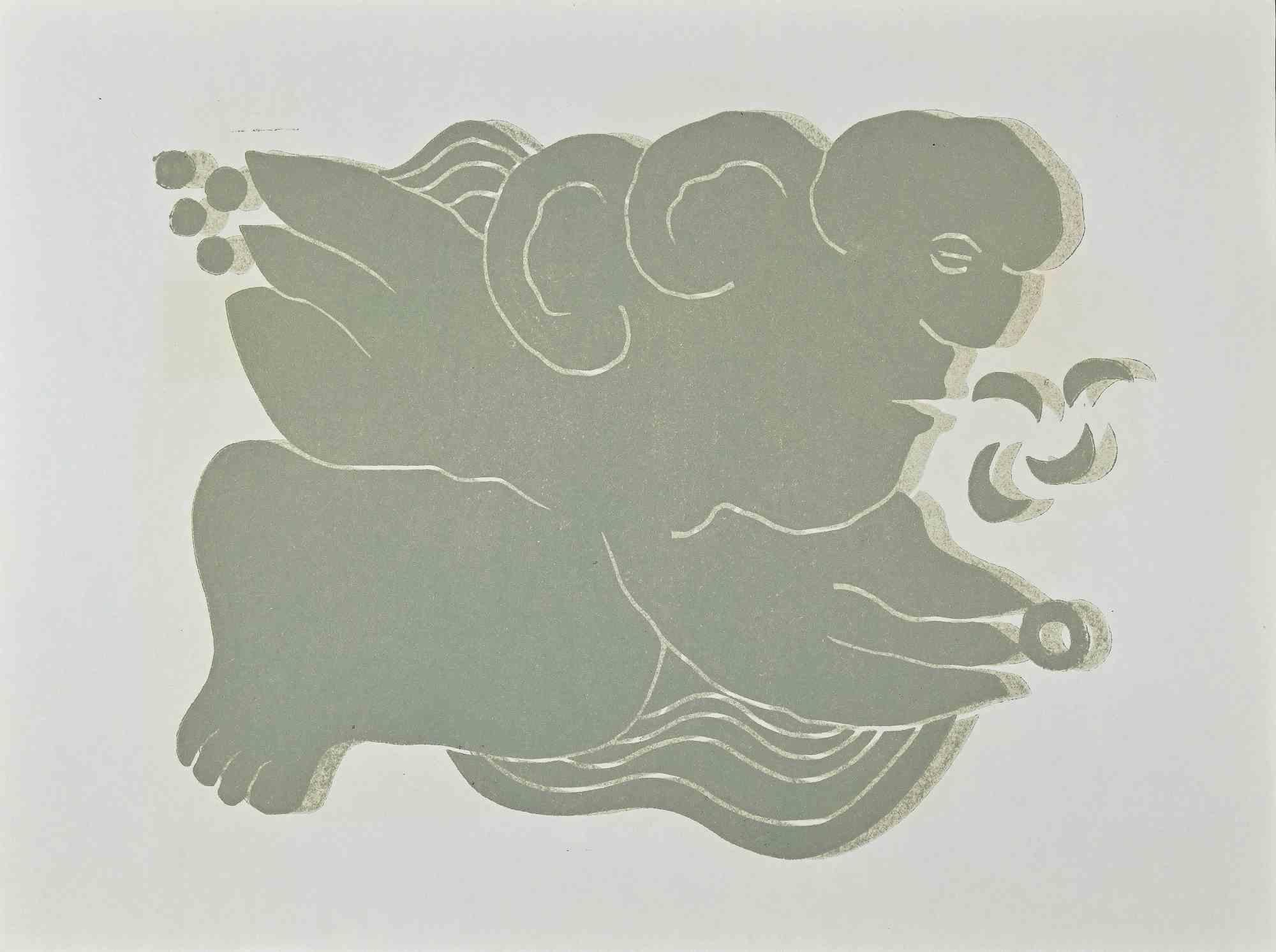 Figurative Print Jean Lurcat - La femme nuageuse - Lithographie de Jean Lurat - Milieu du XXe siècle