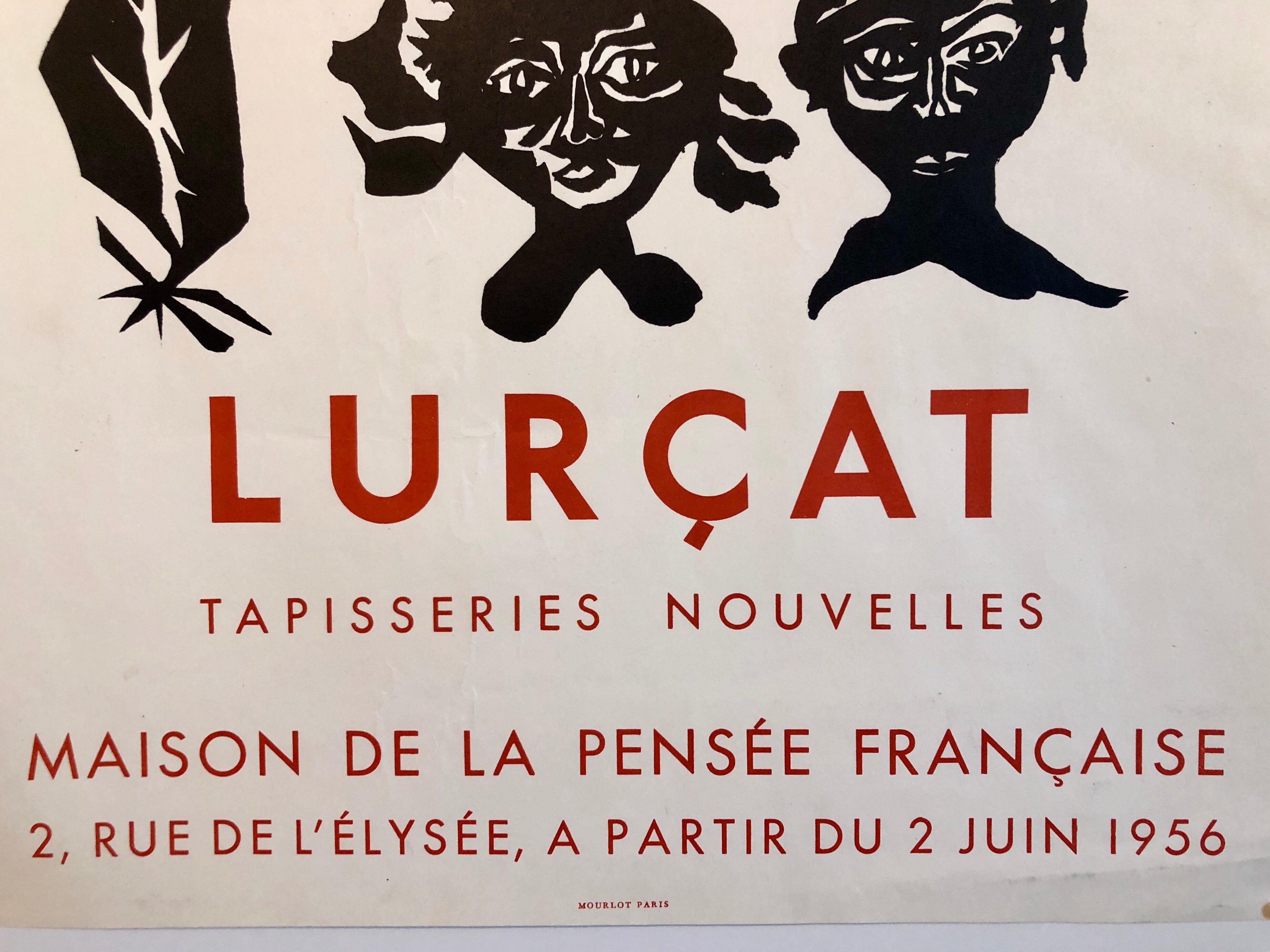 Vintage affiche poster. this is not hand signed or numbered. It is an original lithograph or silkscreen printed at Mourlot in Paris. 
Jean Lurcat (French: 1892 – 1966) was a French artist noted for his role in the revival of contemporary Aubusson