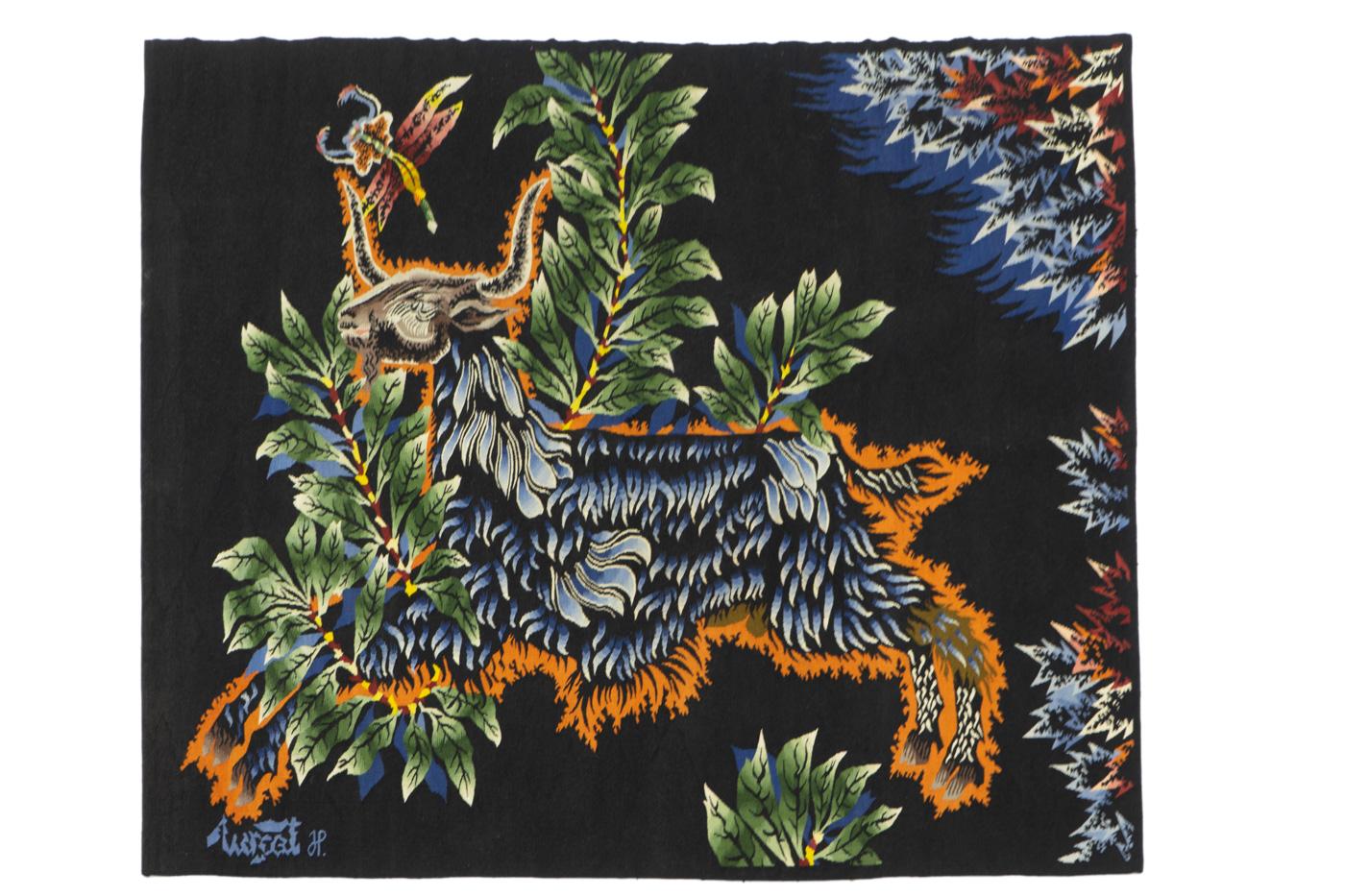 Handwoven tapestry, 'Le Bouc Bleu' by Jean Lurçat for Atelier Jane Pérethon,
Signed and labelled.
 

Origination: 1950s, France. 

Condition: Very good. Tapestry has been professionally cleaned. 

Materials: Wool
 

Approximate dimensions:

Width: