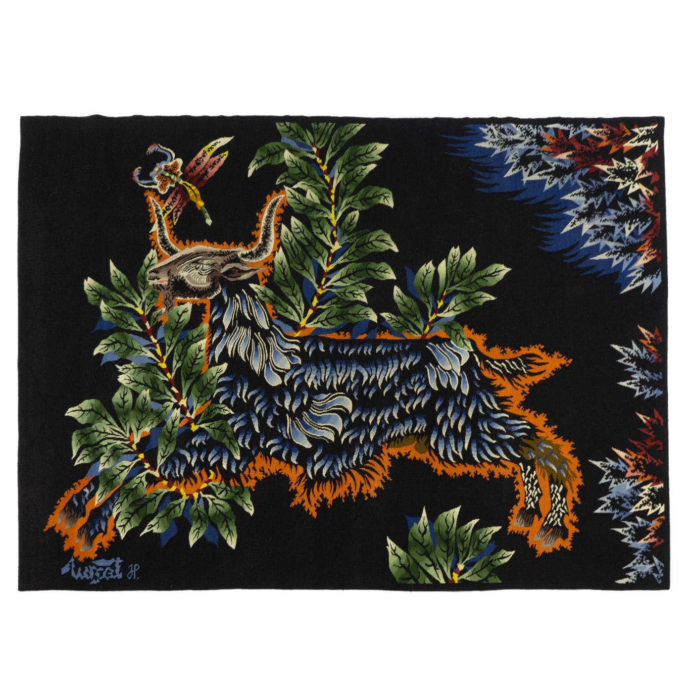 French Jean Lurçat Woolen Tapestry, “Le Bouc Blue” – France 1950s For Sale