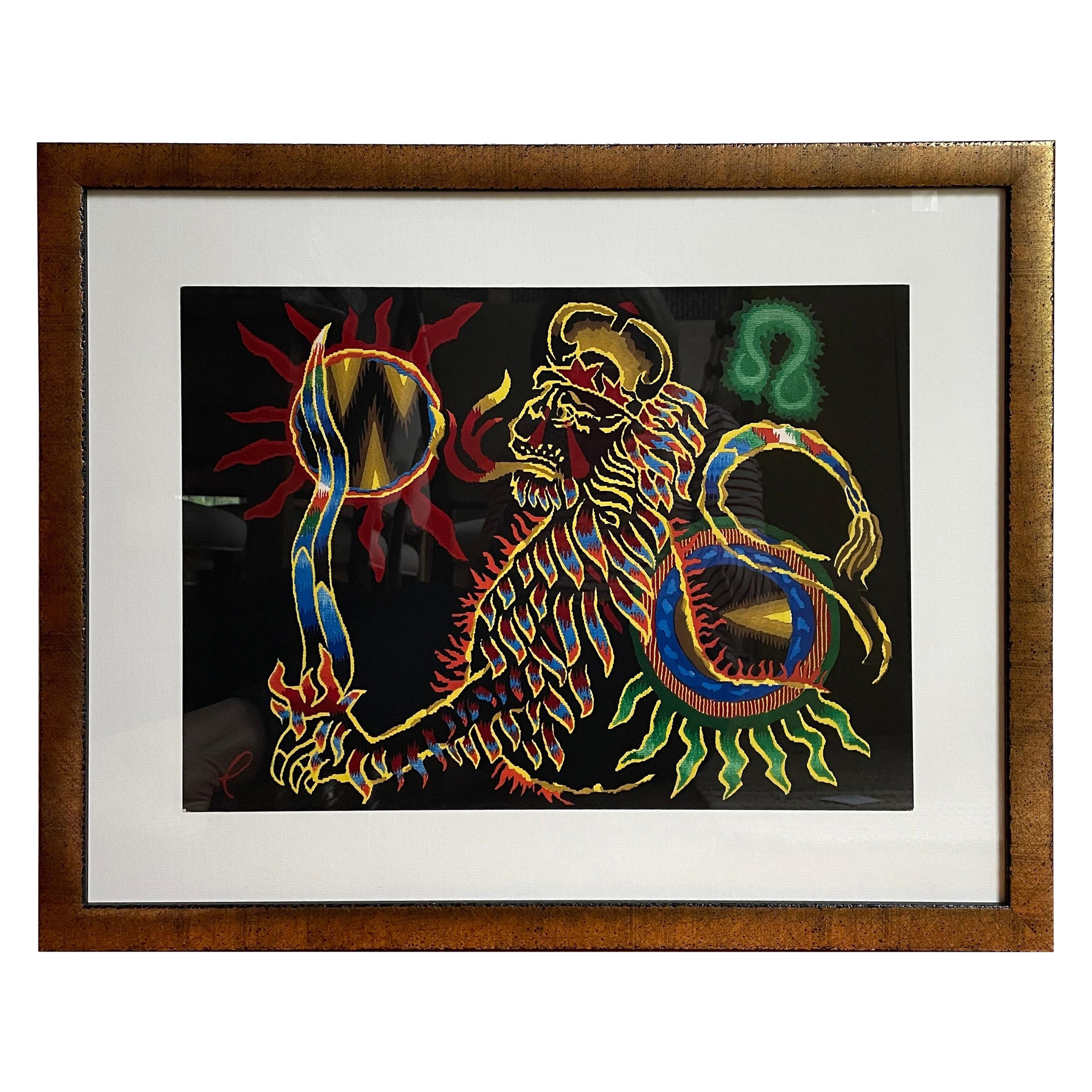 Jean Lurcat Zodiac Tapestry Lithograph, Leo For Sale