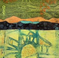 Abstrakte Collage-Landschaft, Mischtechnik auf Aquarellpapier