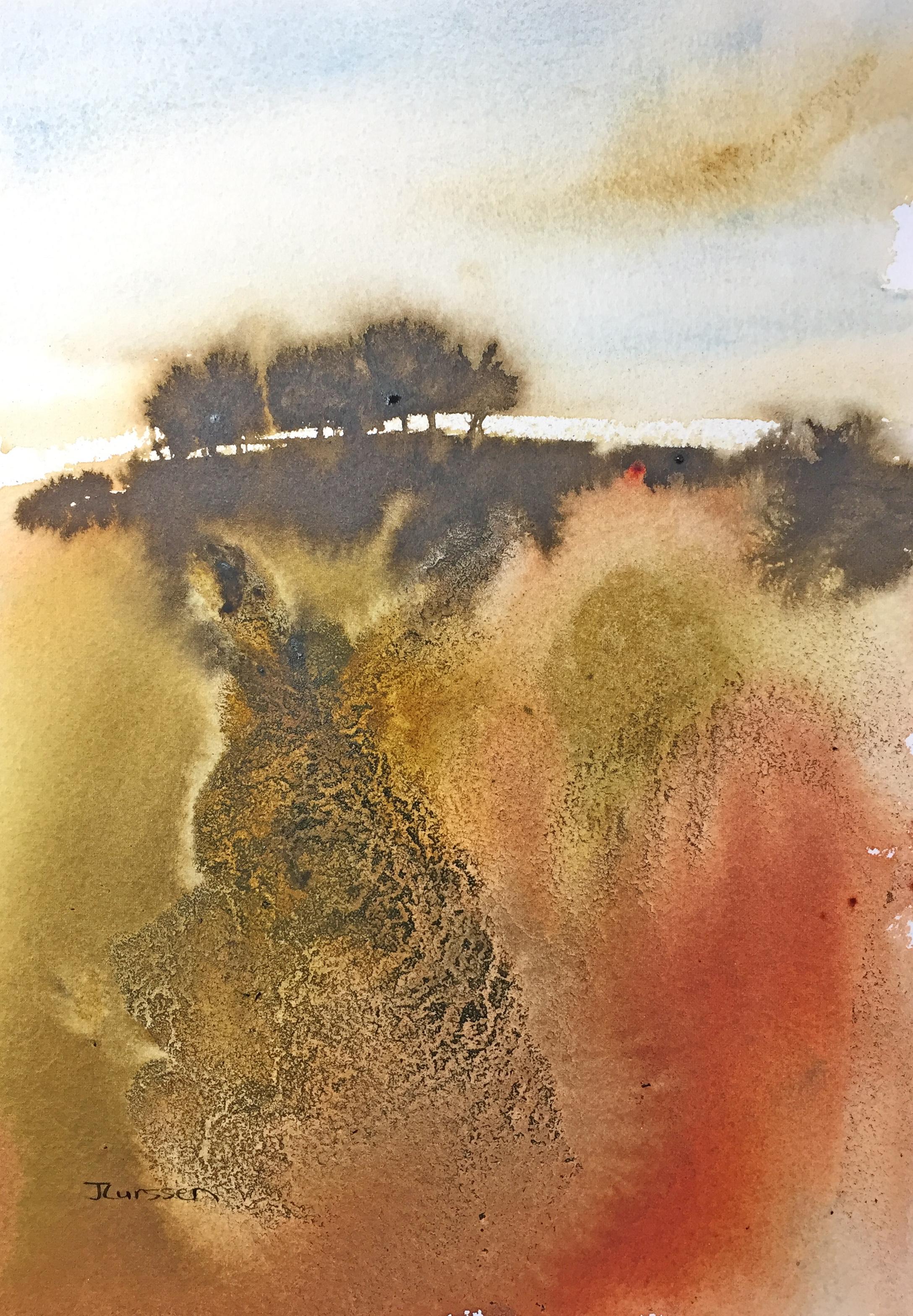 Abstract Landscape #6, Mixed Media on Watercolor Paper - Mixed Media Art by Jean Lurssen