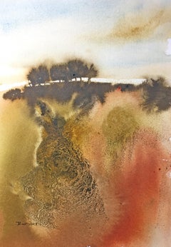 Abstrakte Landschaft #6, Gemälde in Mischtechnik auf Aquarellpapier