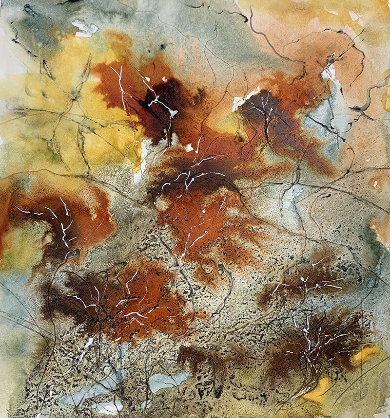 Abstract Shapes #2, Mixed Media on Watercolor Paper - Mixed Media Art by Jean Lurssen