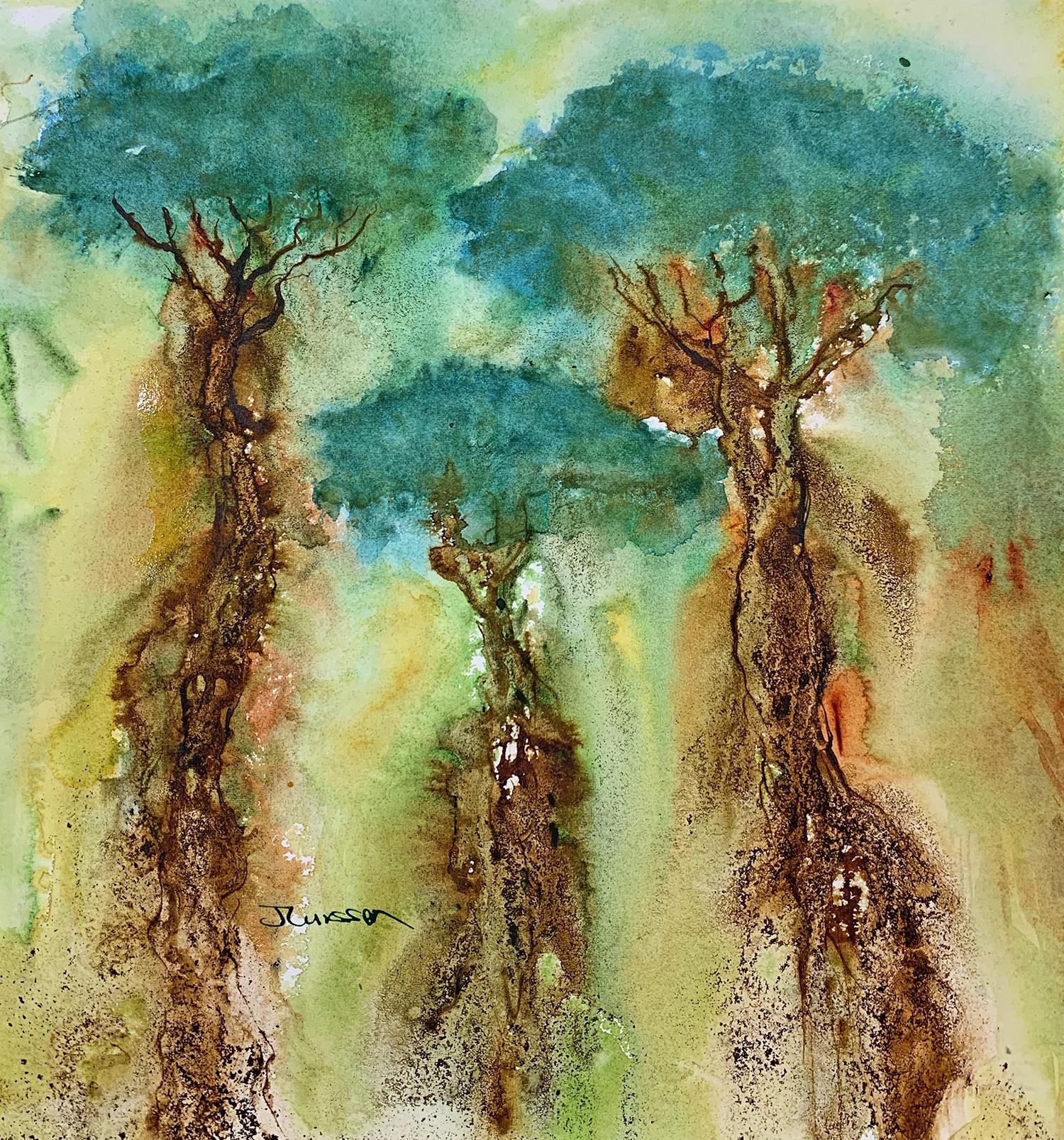 Abstract Trees, Mixed Media on Watercolor Paper - Mixed Media Art by Jean Lurssen