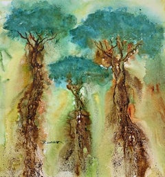 Abstract Trees, Mixed Media on Watercolor Paper