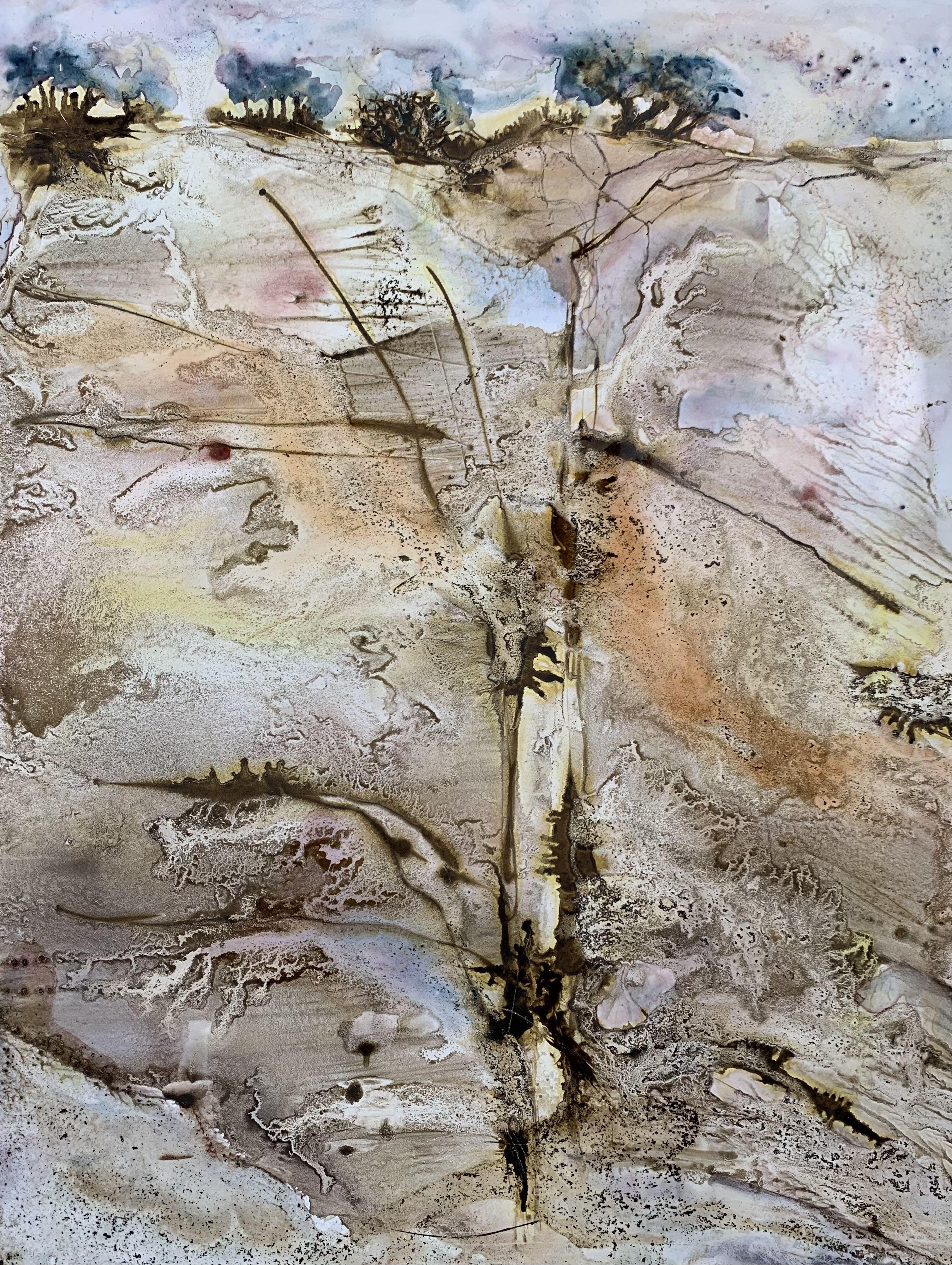 Cliff Face, Mixed Media on Watercolor Paper - Mixed Media Art by Jean Lurssen