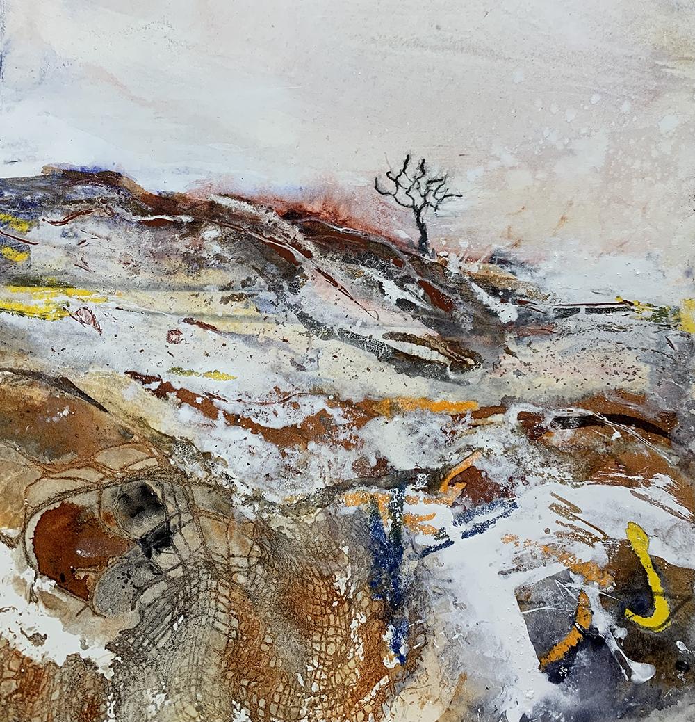Erster Schnee, Mischtechnik auf Aquarellpapier – Mixed Media Art von Jean Lurssen