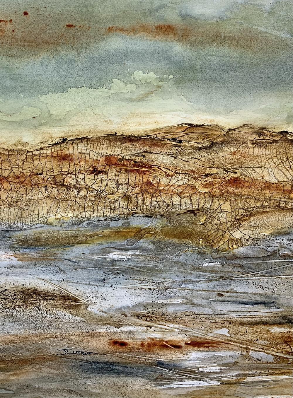 Landscape Striations, Mixed Media on Watercolor Paper - Mixed Media Art by Jean Lurssen