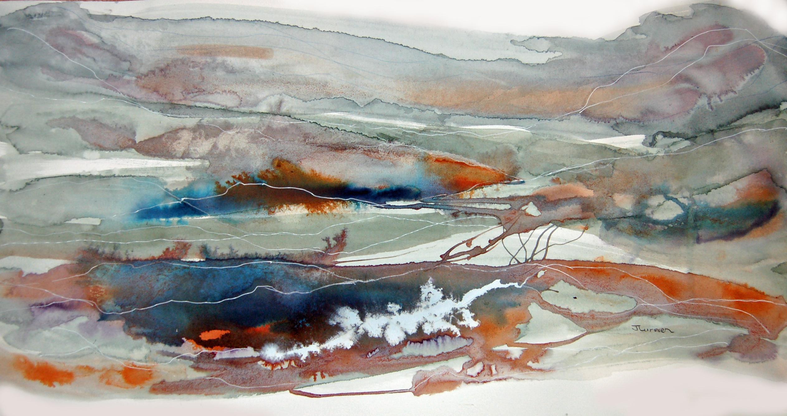 Mountain Ranges, Mixed Media on Watercolor Paper - Mixed Media Art by Jean Lurssen