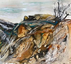 Patchwork-Landschaft, Mischtechnik auf Aquarellpapier