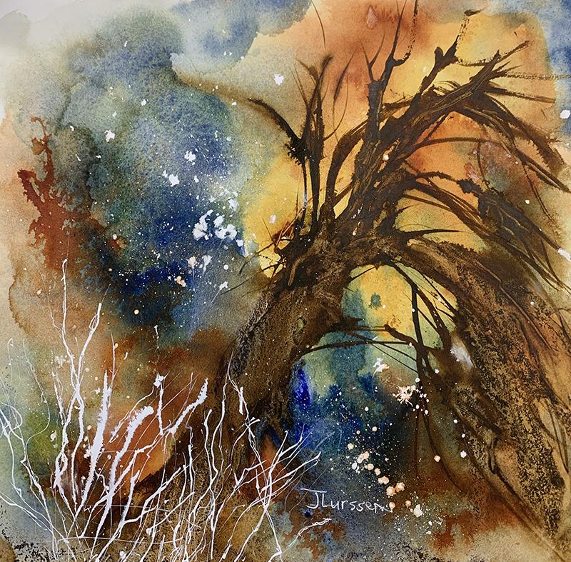 Tangled Woodland, Mixed Media on Watercolor Paper - Mixed Media Art by Jean Lurssen