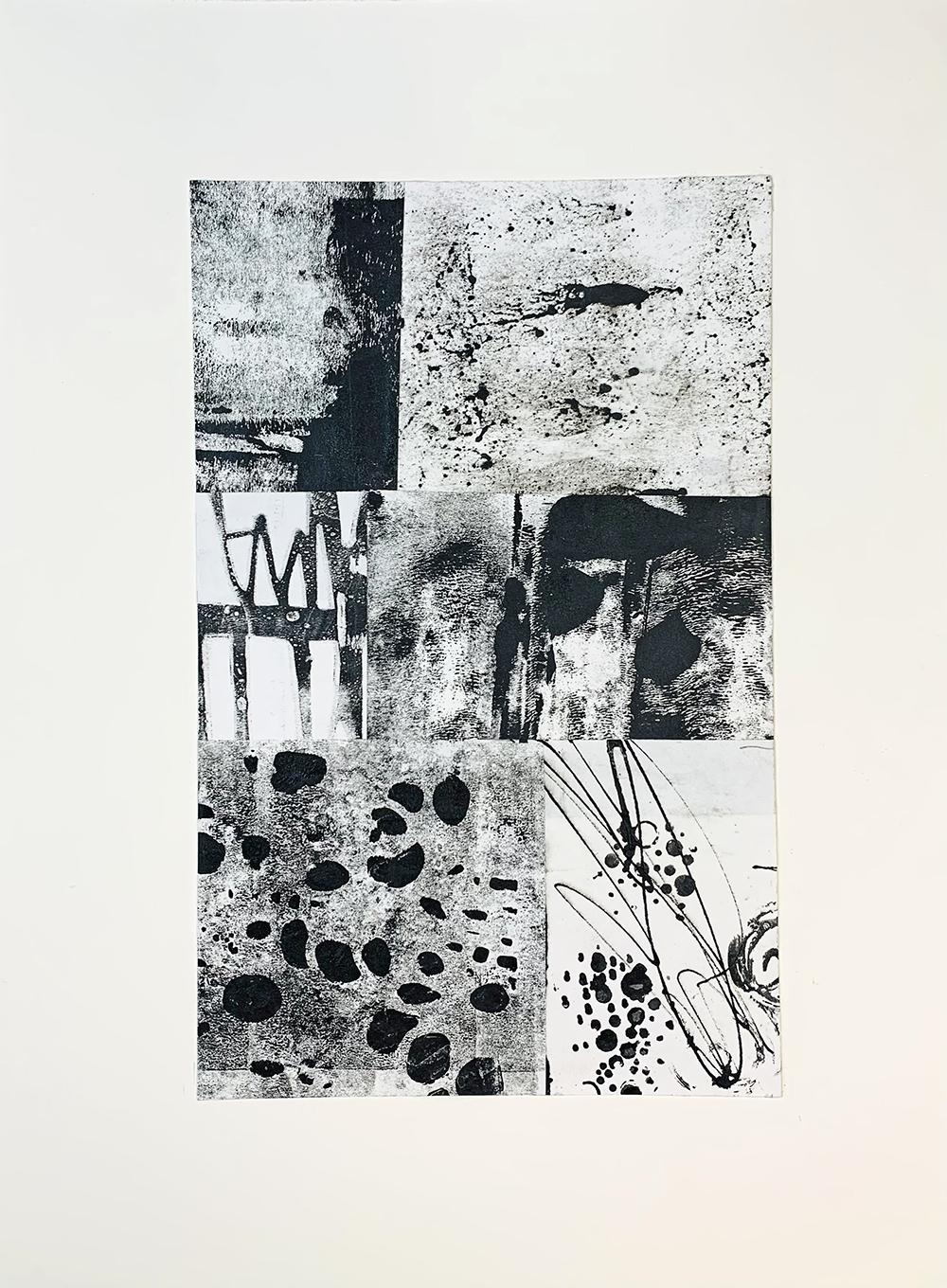 Jean Lurssen Abstract Painting - Black & White, Painting, Acrylic on Watercolor Paper