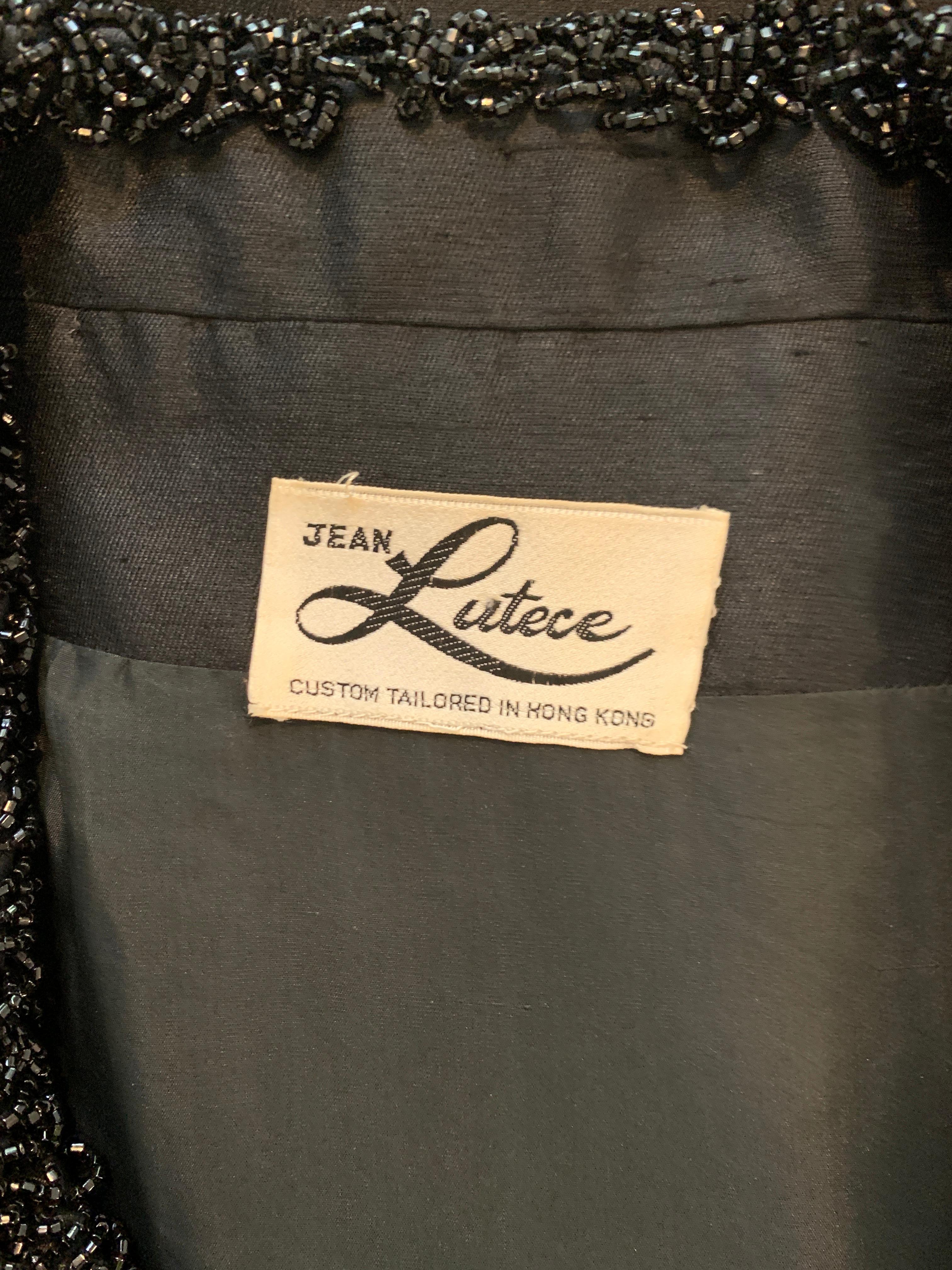 Jean Lutece Años 60 Vestido Abrigo Adornado de Seda Negra con Cuentas Vintage en venta 6
