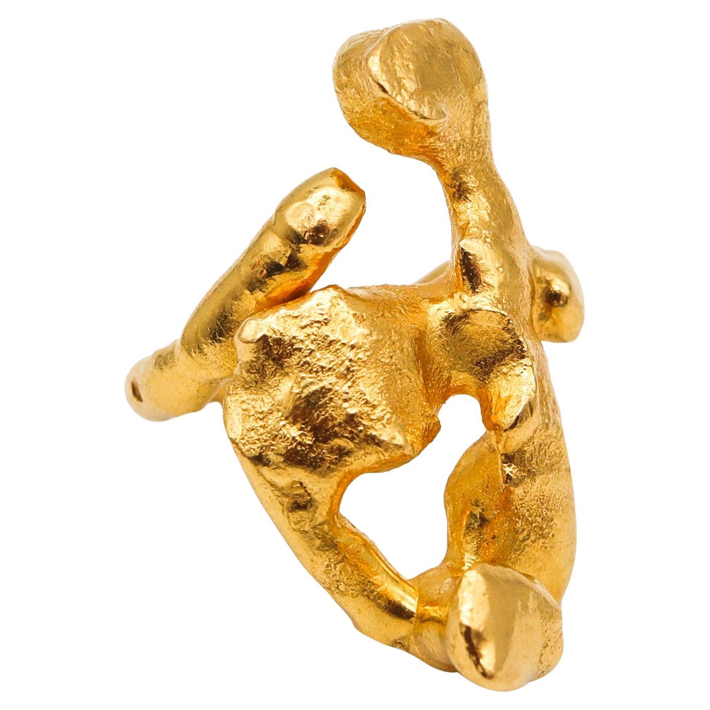 Jean Mahie 1970 Paris Rare Vintage Sculptural Figurative Ring Textured 22Kt Gold