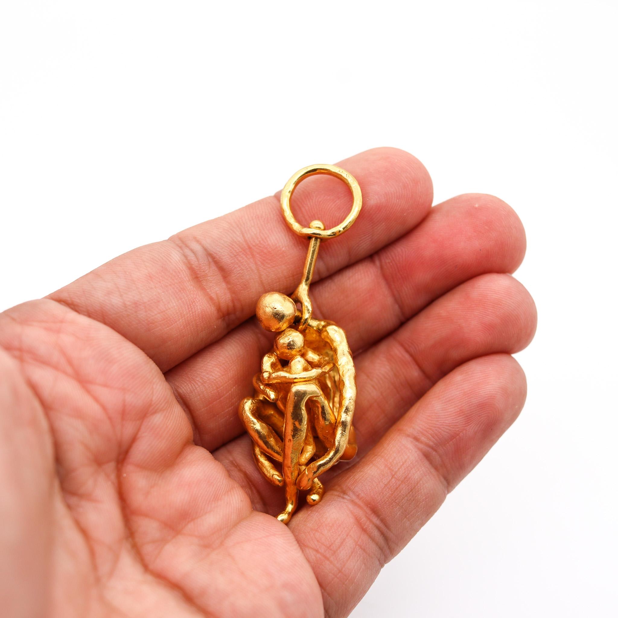 Women's or Men's Jean Mahie 1970 Paris Rare Vintage Sculptural Maternity Pendant in 22kt Gold