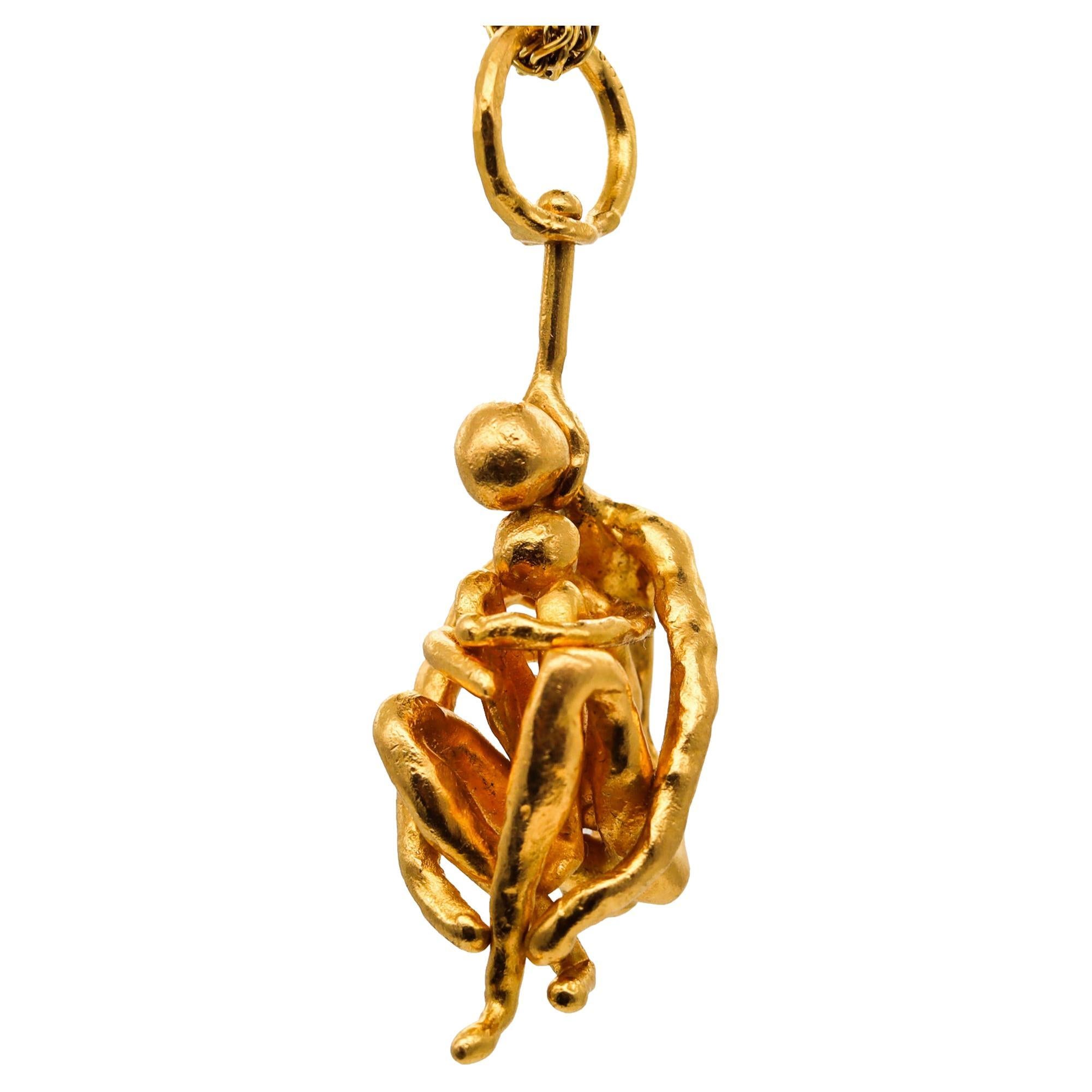 Jean Mahie 1970 Paris Rare Vintage Sculptural Maternity Pendant in 22kt Gold