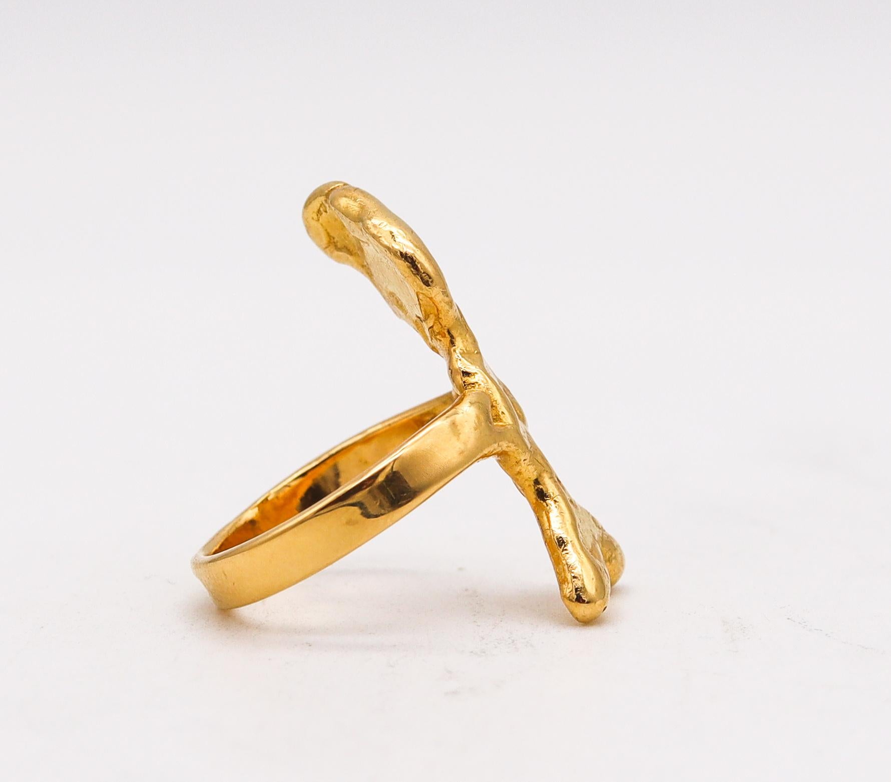 Women's or Men's Jean Mahie 1970 Paris Sculptural Abstract Ring in Textured 22Kt Yellow Gold For Sale