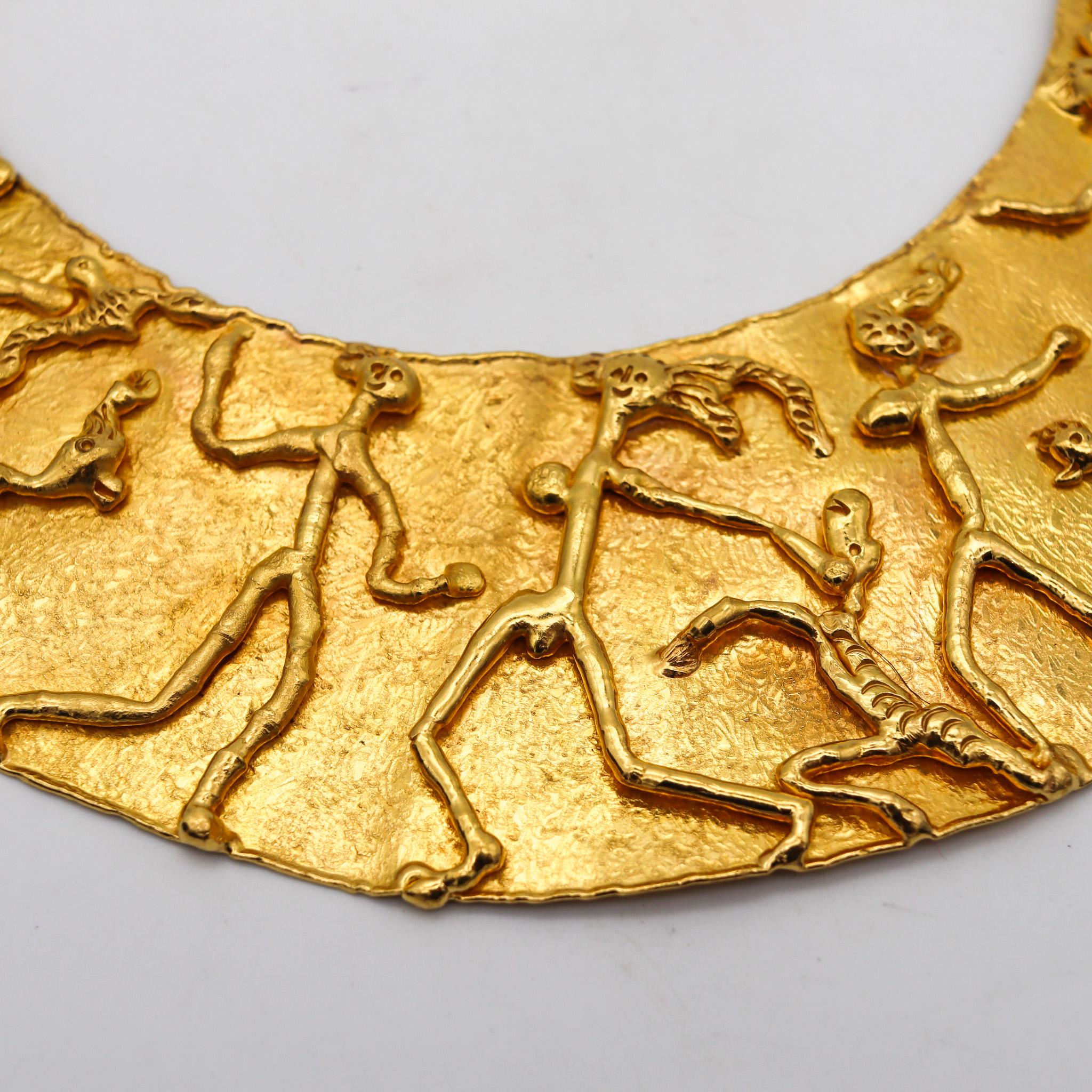 Eine von Jean Mahie entworfene Halskette.

Ein sehr beeindruckendes Stück, das der Künstler und Goldschmied Jean Mahie in den 1970er Jahren in Paris geschaffen hat. Diese wunderbare skulpturale Halskette ist Teil der Kollektion 