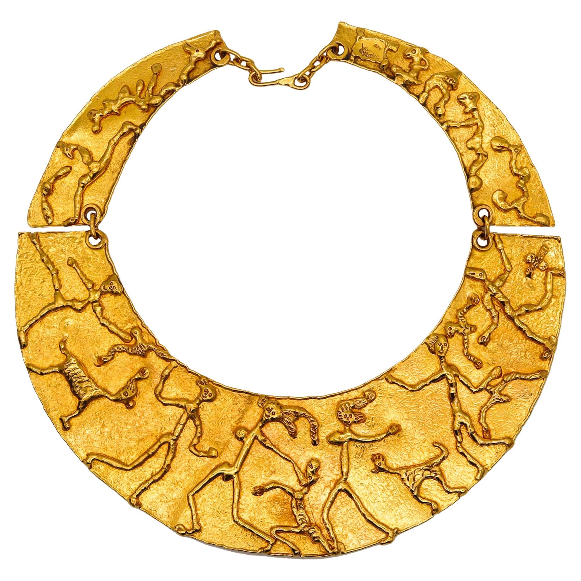 Jean Mahie 1970 Paris Sculptural Collar Necklace In Solid 22Kt Yellow Gold For Sale