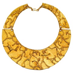 Retro Jean Mahie 1970 Paris Sculptural Collar Necklace In Solid 22Kt Yellow Gold