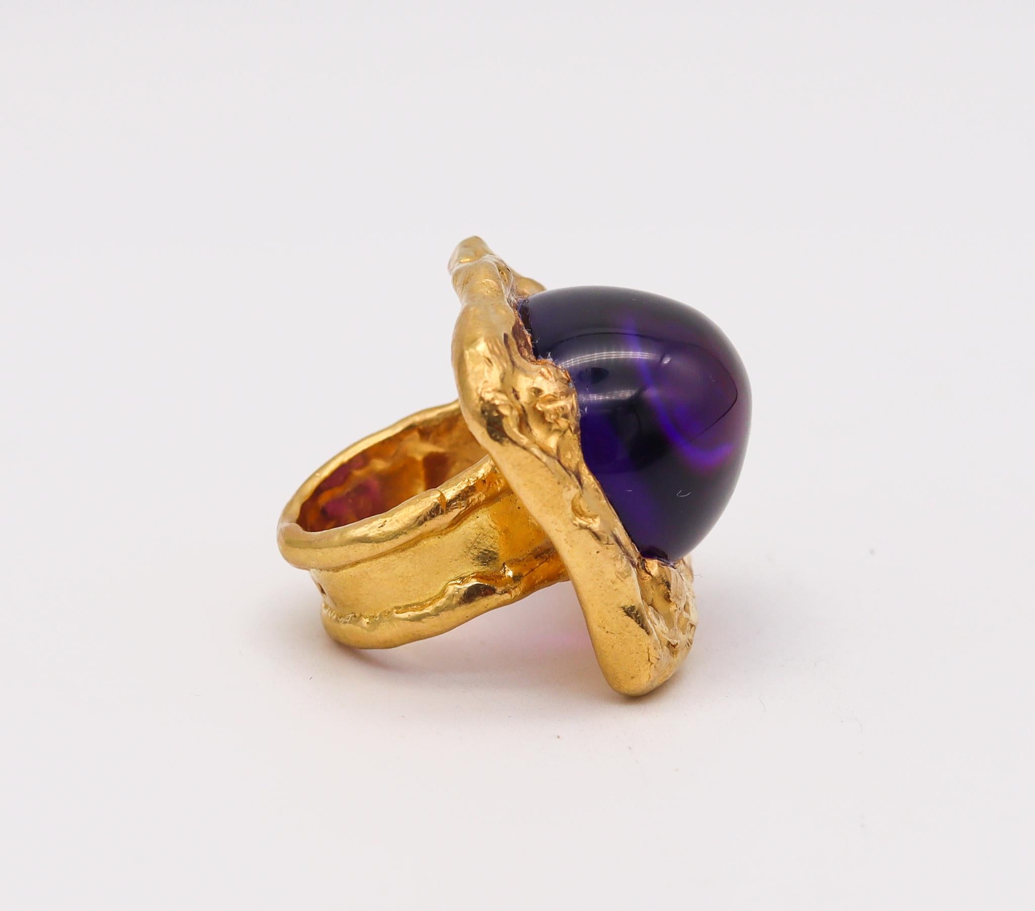 Modernist Jean Mahie 1977 Paris Rare Sculptural Cocktail Ring in Solid 22Kt Yellow Gold