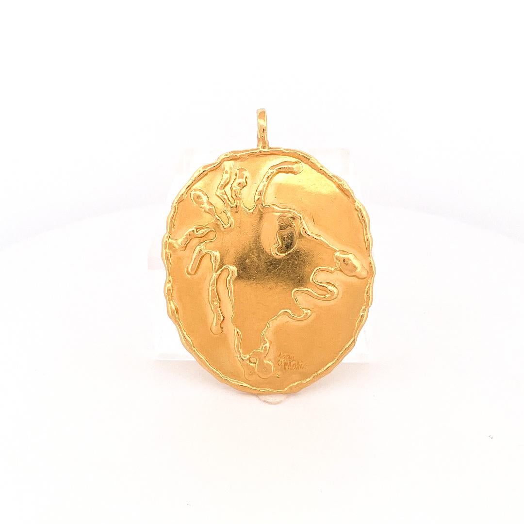 Modern Jean Mahie 1980's 22k Yellow Gold Charming Monster Pendant