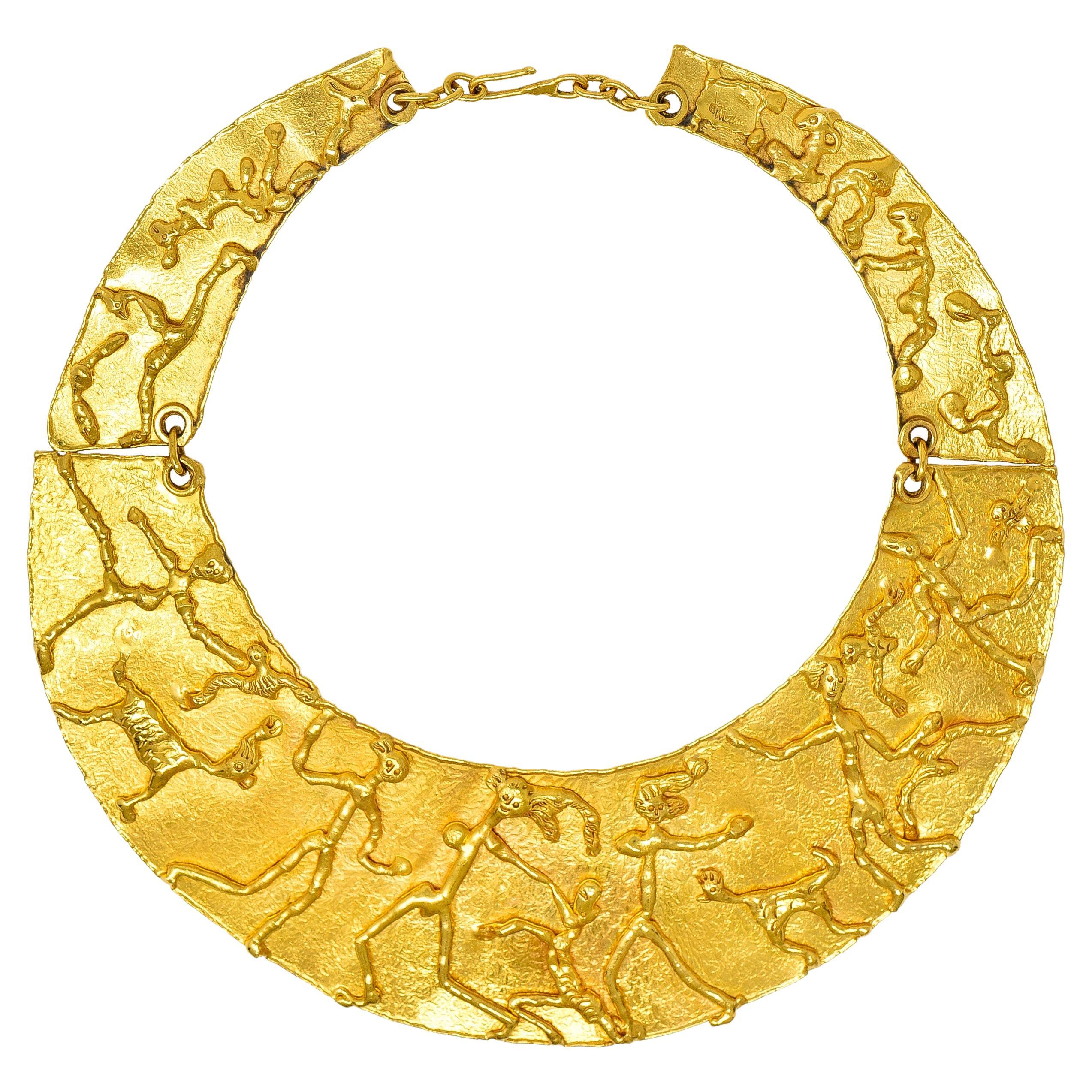 Jean Mahie 1990's 22 Karat Yellow Gold Charming Monsters Vintage Collar Necklace