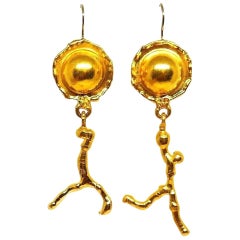 Jean Mahie 22 Karat Hammered Yellow Gold Earrings