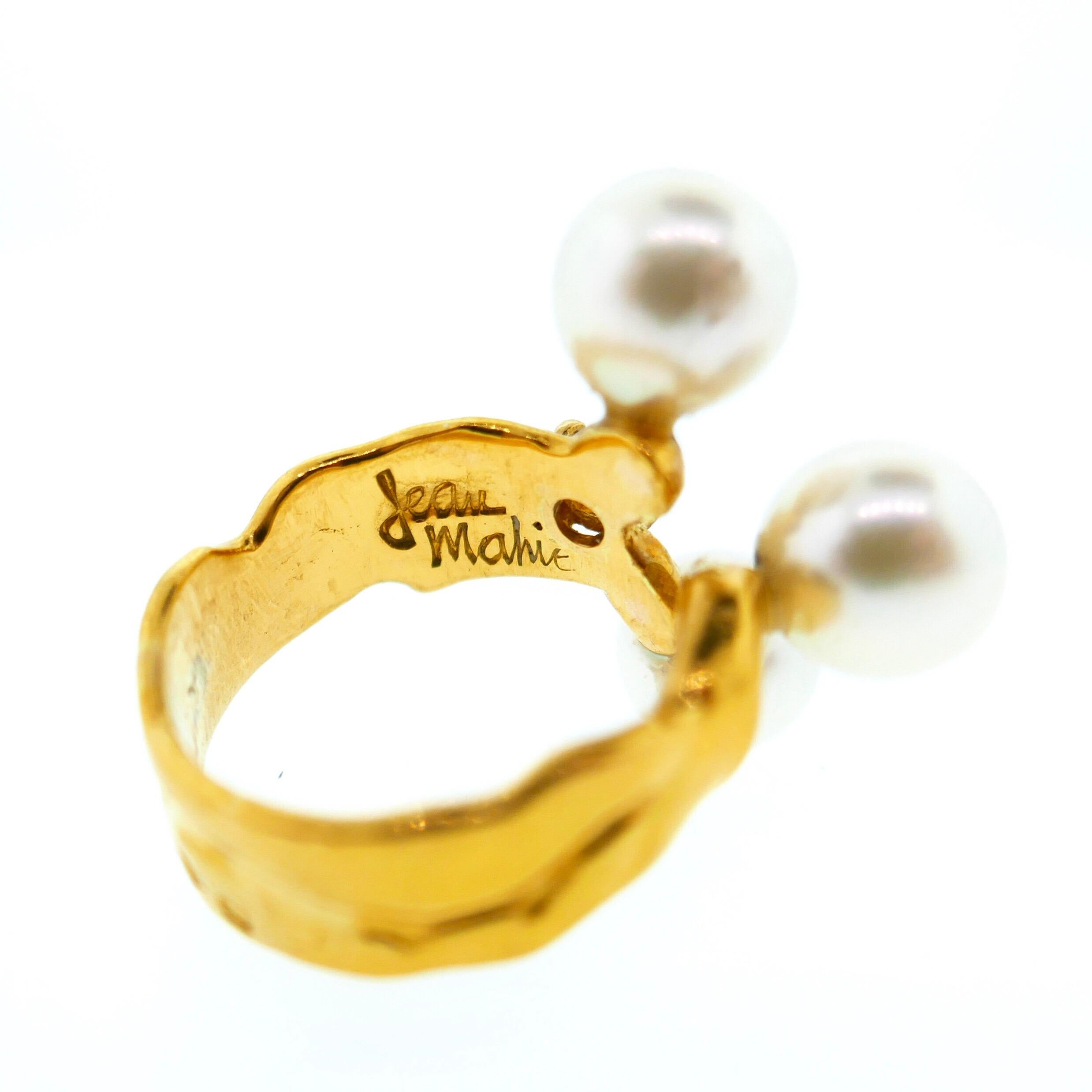 Jean Mahie 22 Karat Yellow Gold Akoya Pearl Diamond Ring 4