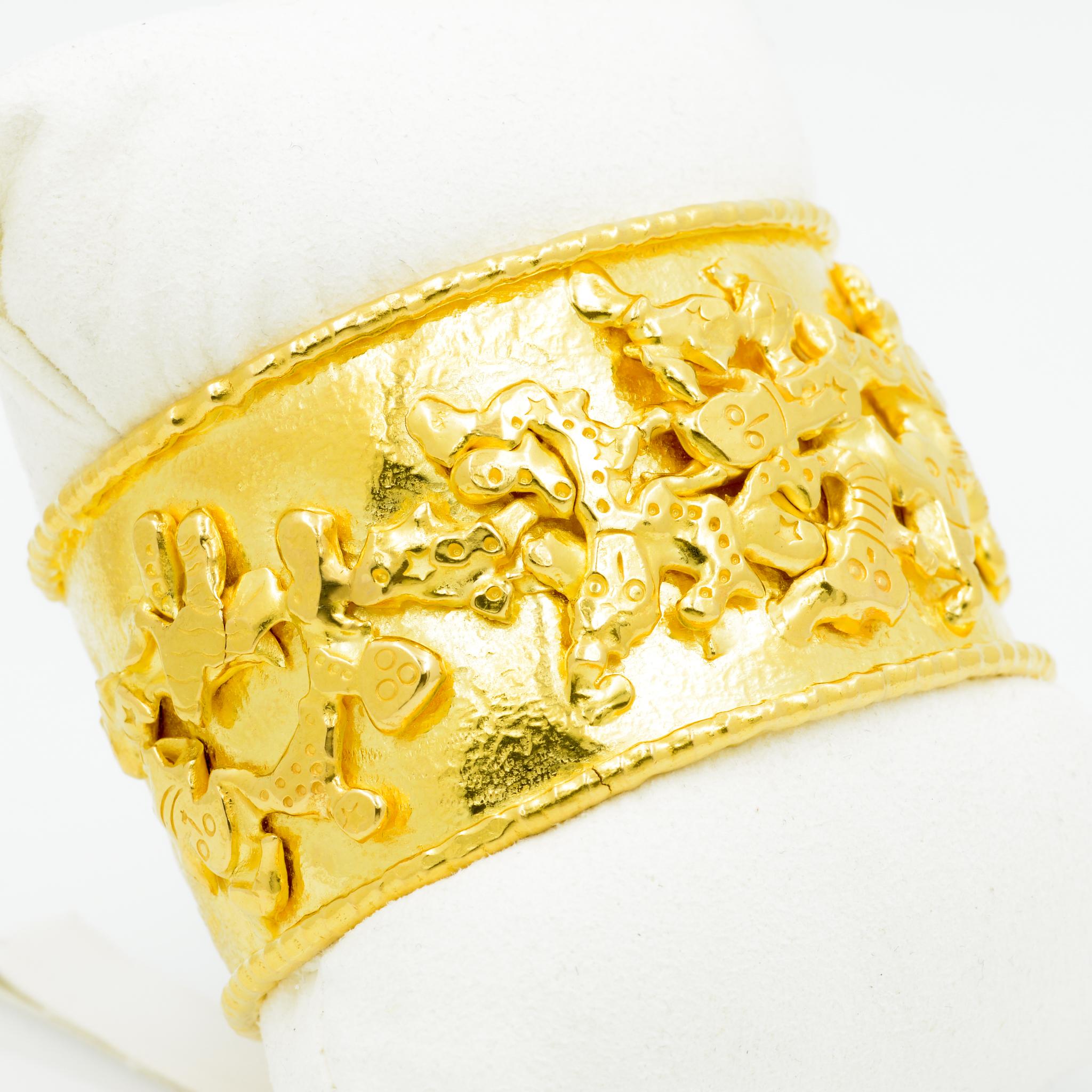 Jean Mahie 22 Karat Yellow Gold Charming Monsters Cuff In Excellent Condition In Dallas, TX