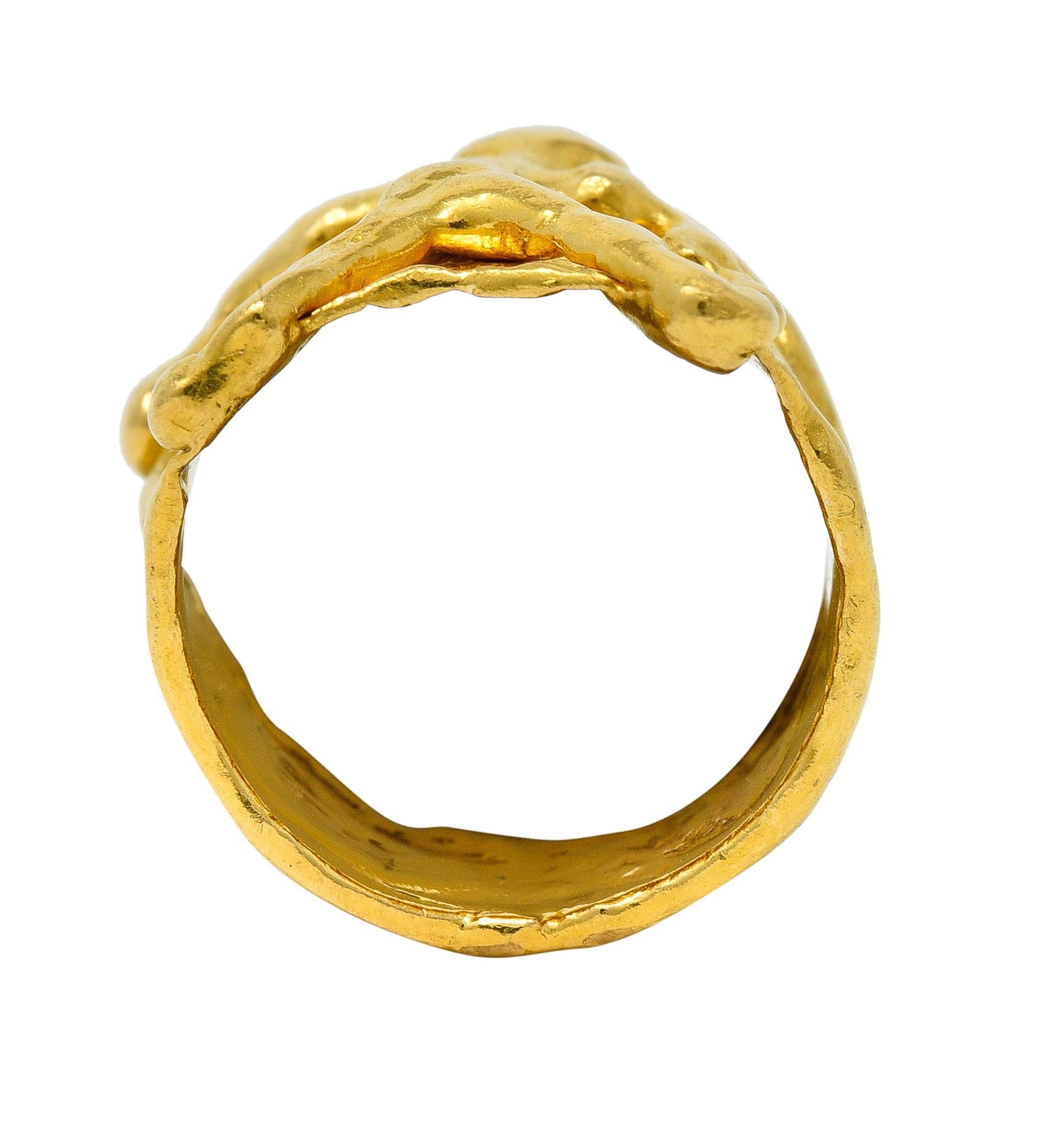 Jean Mahie 22 Karat Yellow Gold Charming Monsters Figural Vintage Wide Band Ring For Sale 1