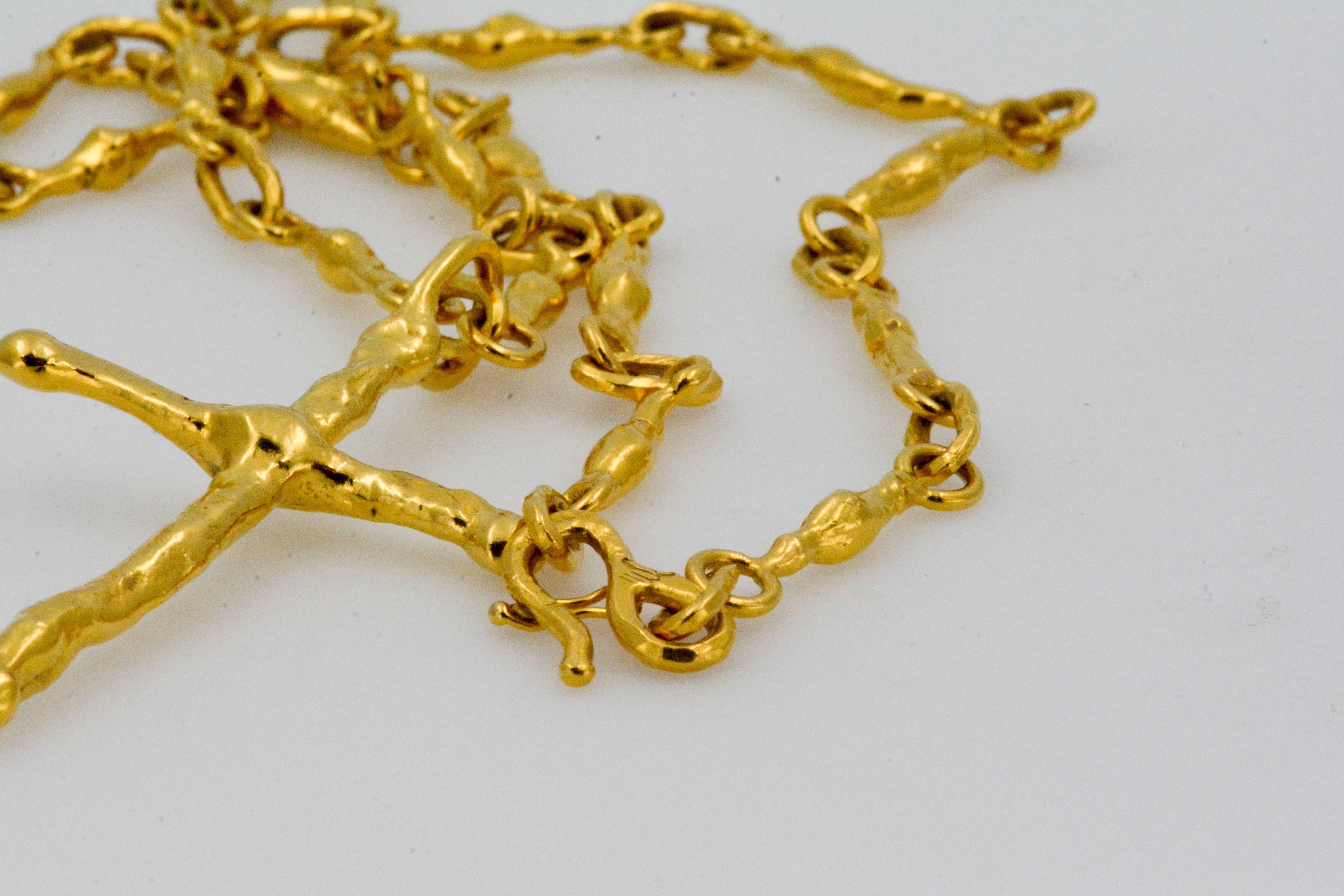 Modern Jean Mahie 22 Karat Yellow Gold Solid Cross, Free-Form Link Chain