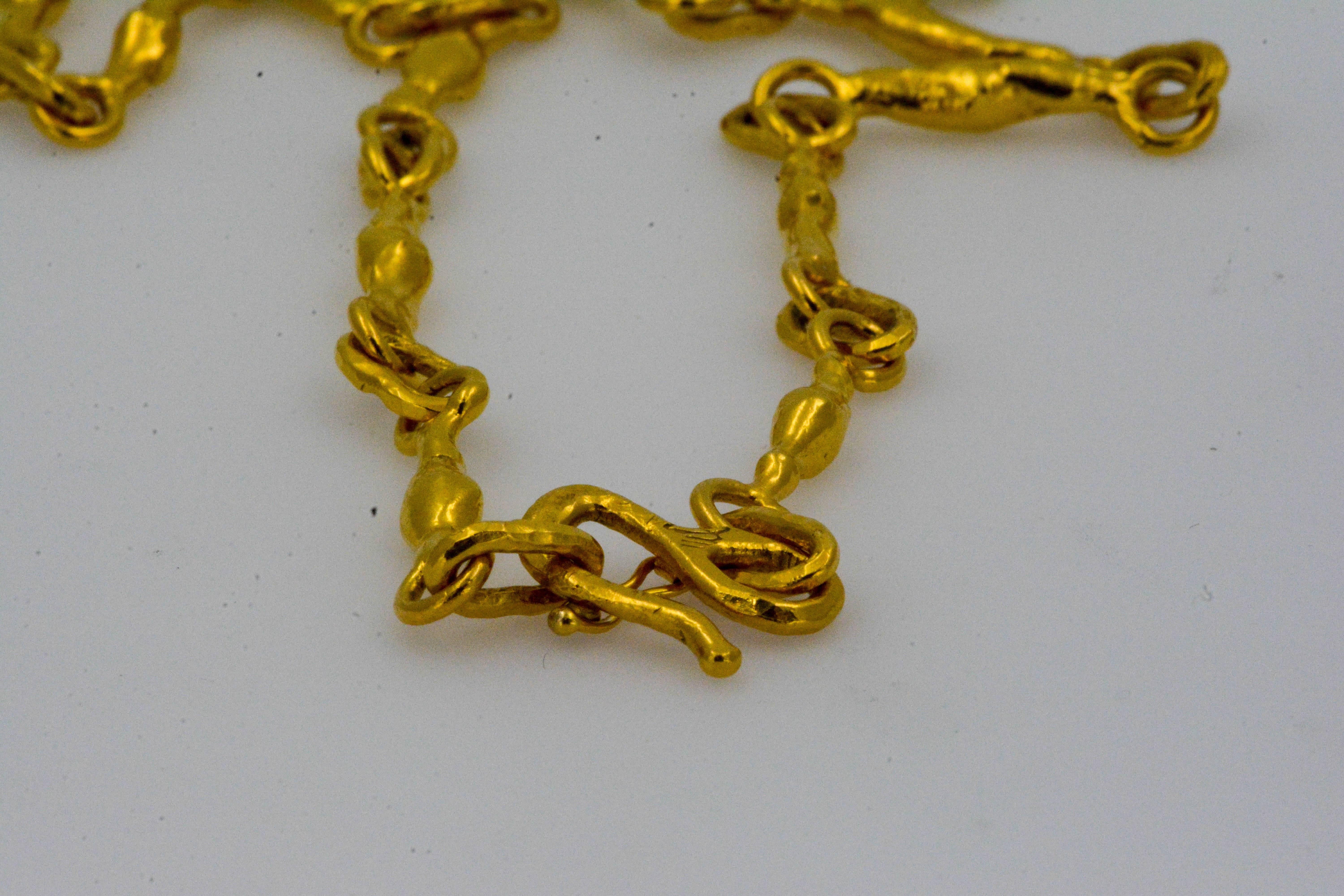 Jean Mahie 22 Karat Yellow Gold Solid Cross, Free-Form Link Chain In Excellent Condition In Dallas, TX
