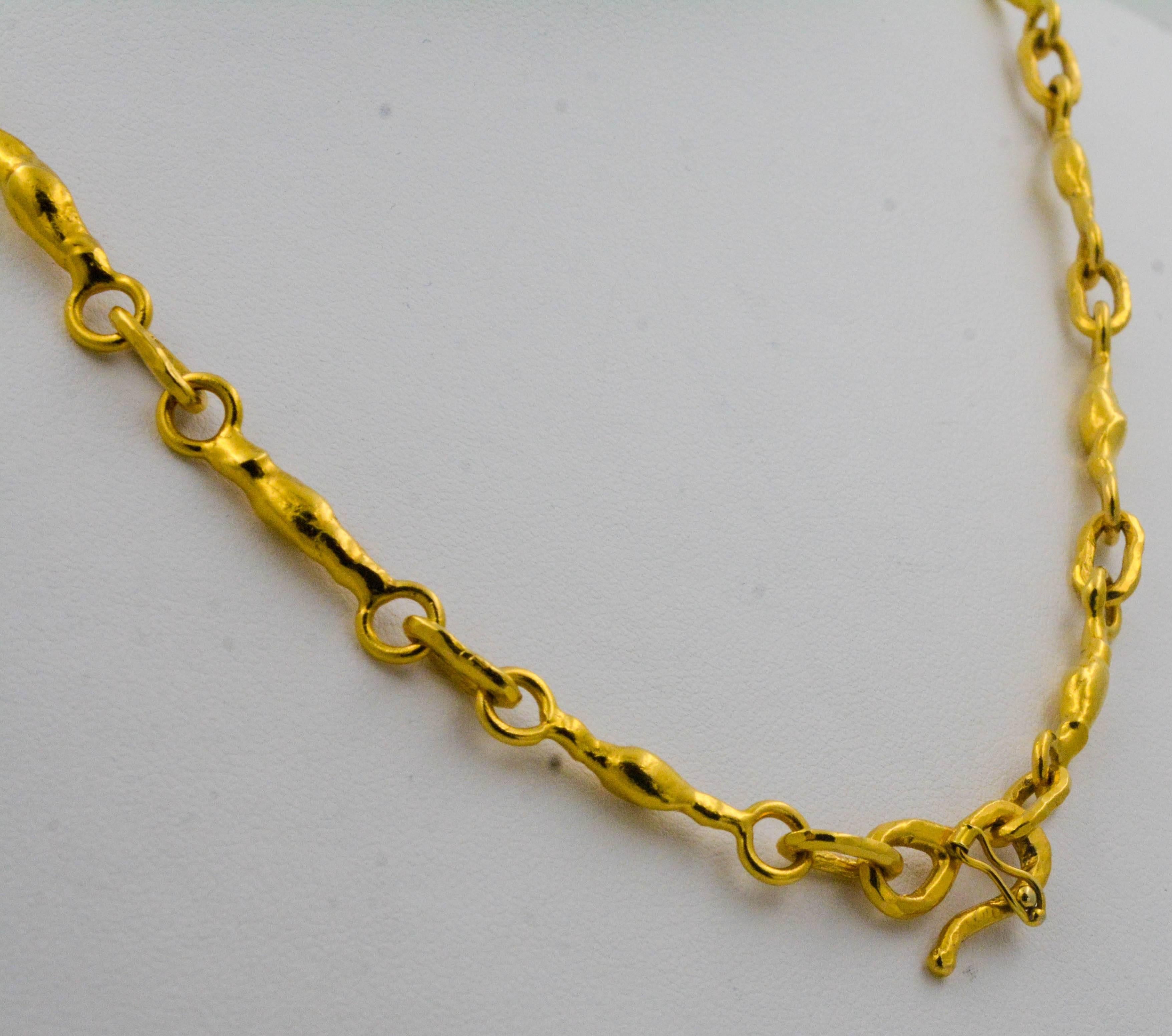 Women's Jean Mahie 22 Karat Yellow Gold Solid Cross, Free-Form Link Chain