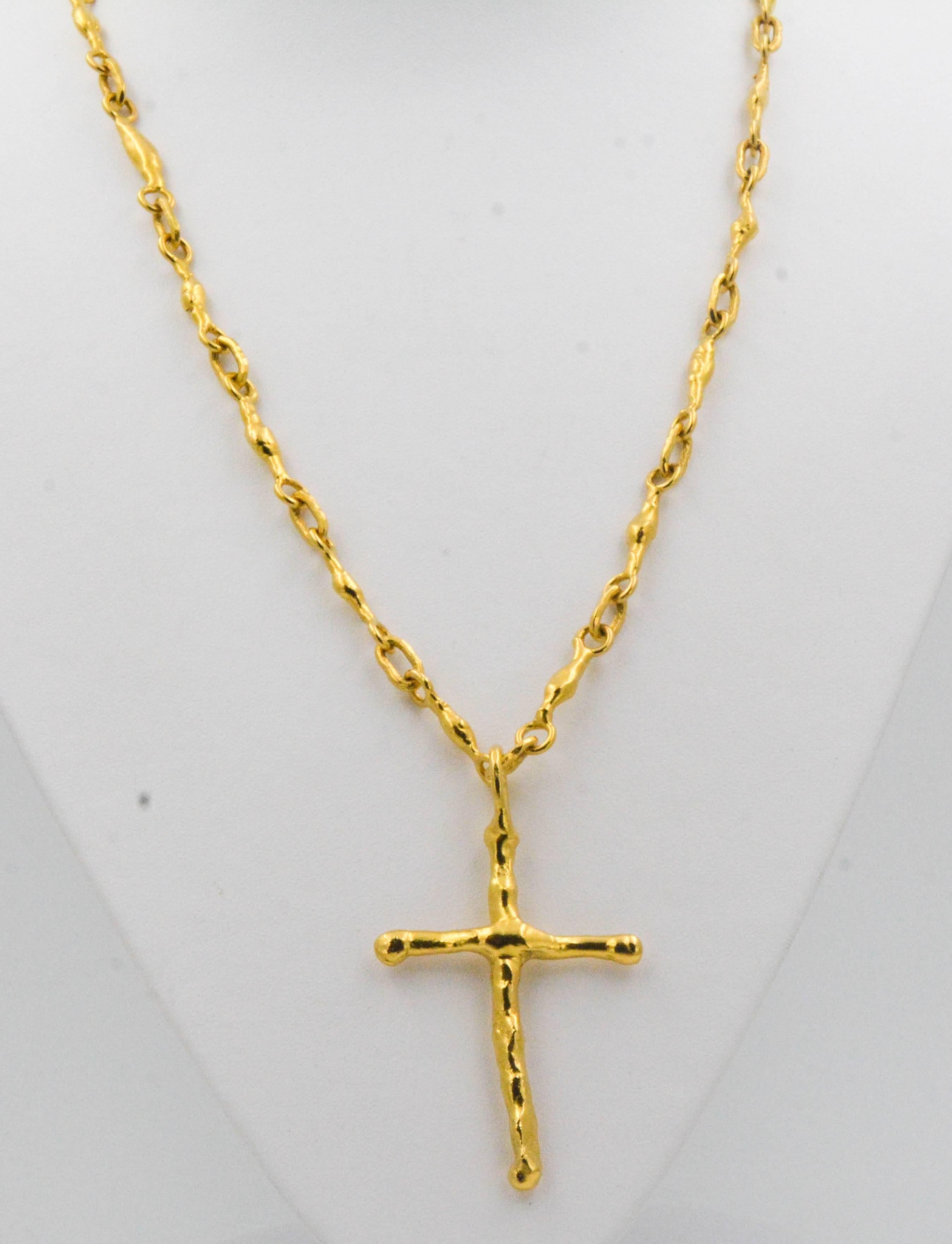 Jean Mahie 22 Karat Yellow Gold Solid Cross, Free-Form Link Chain 2