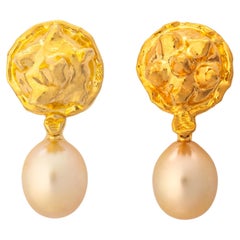 Jean Mahie 22k Gold and Golden South Sea Pearl Earrings