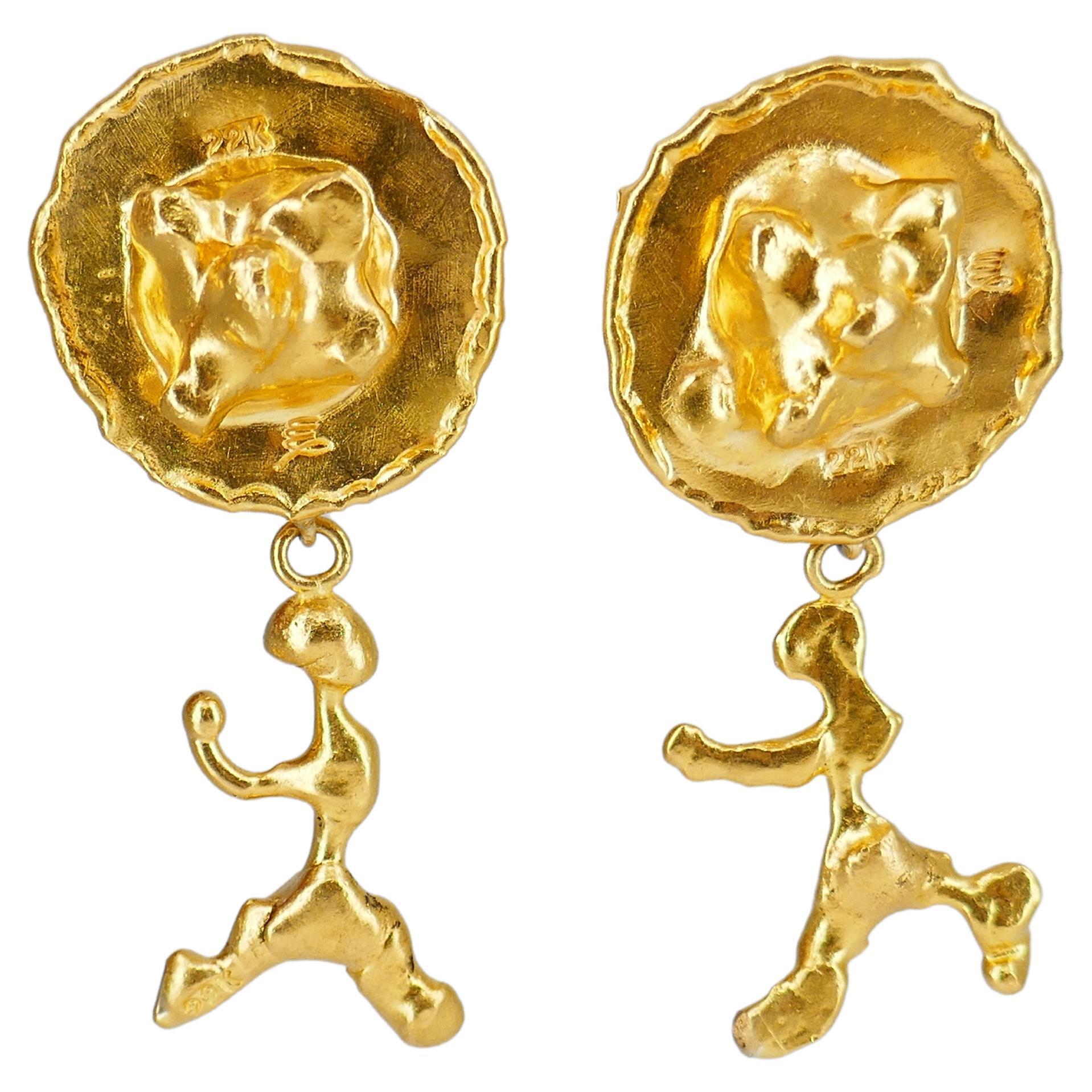 Jean Mahie 22k Gold Convertible Earrings